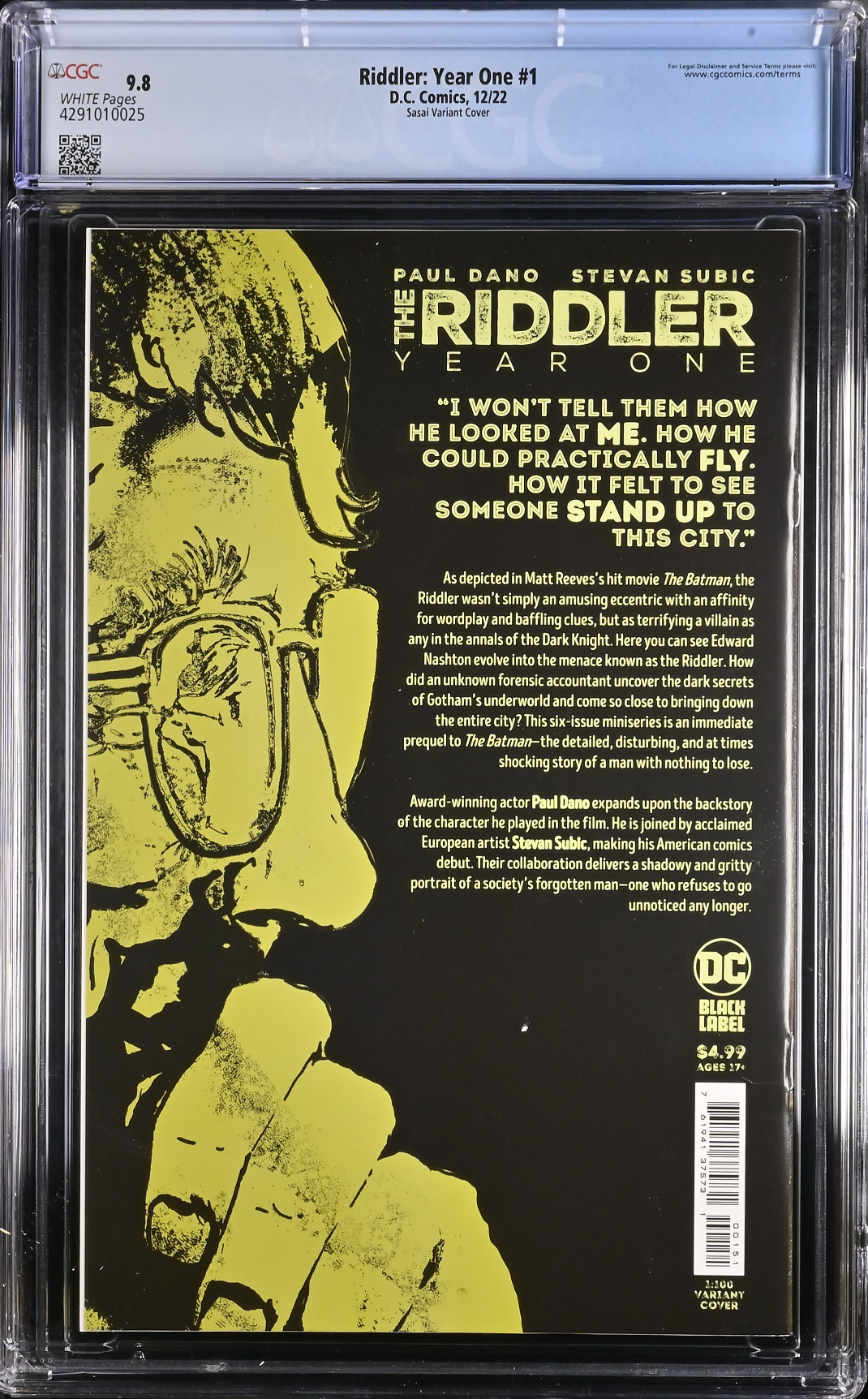 Riddler: Year One #1 Sasai 1:100 Retailer Incentive Variant CGC 9.8