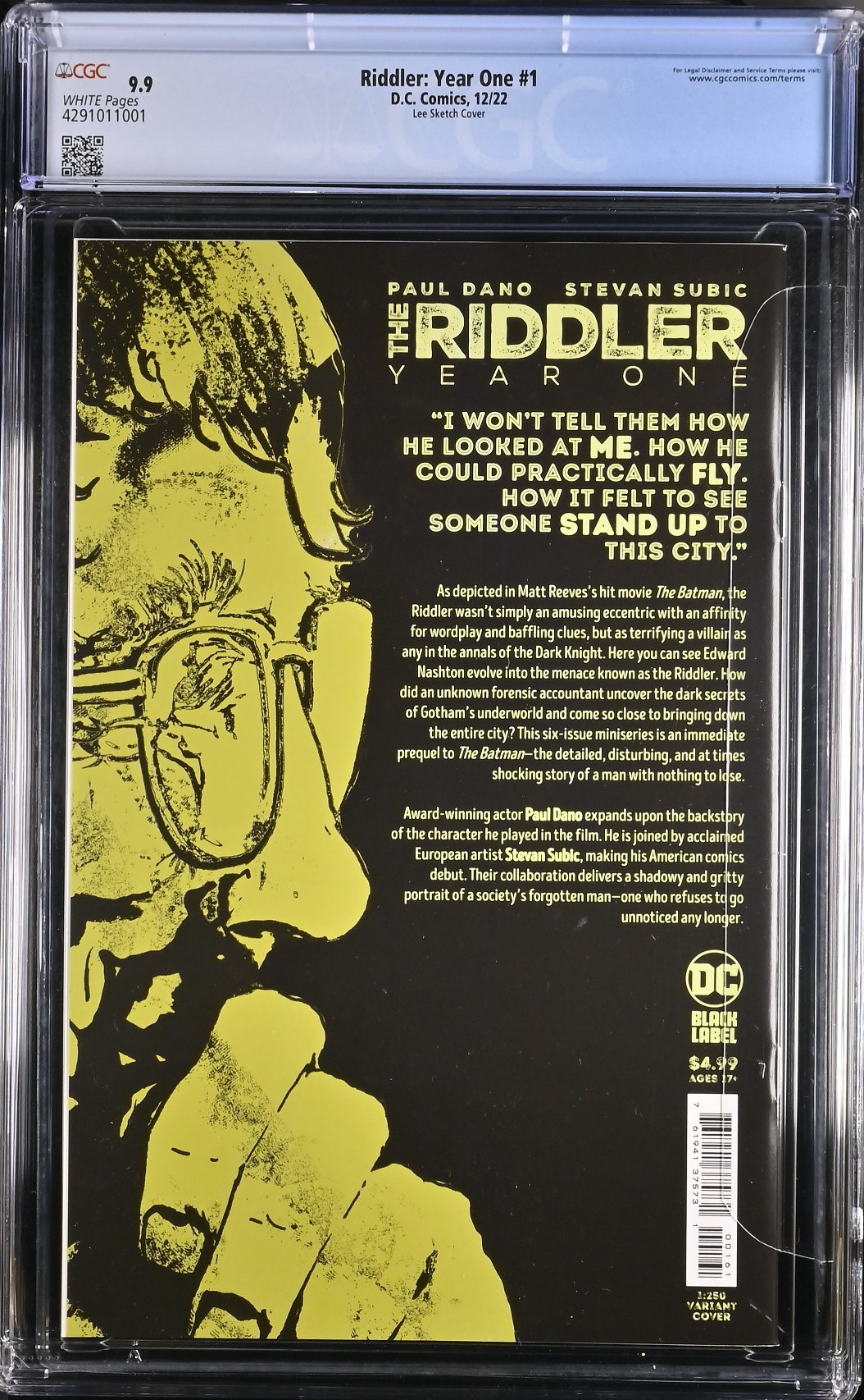 Riddler: Year One #1 Jim Lee 1:250 Retailer Incentive Variant CGC 9.9