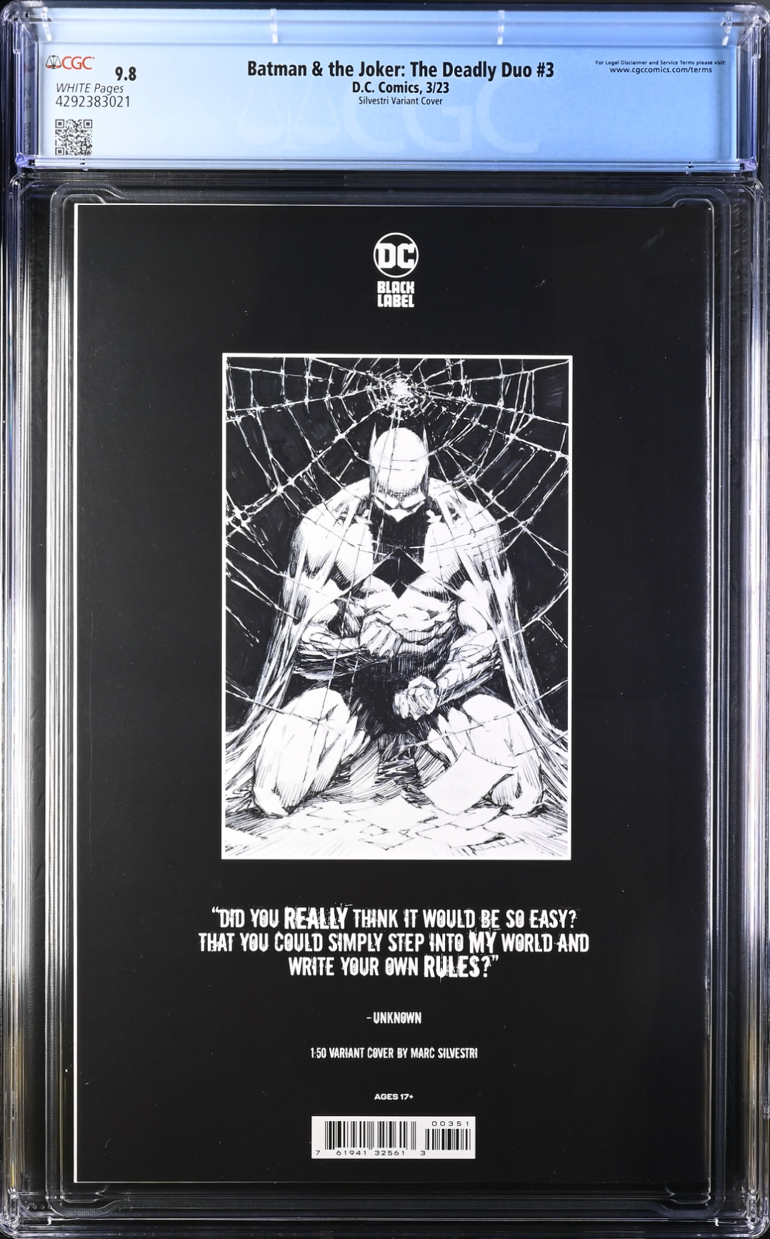 Batman & The Joker: The Deadly Duo #3 Silvestri 1:50 Retailer Incentive Variant CGC 9.8