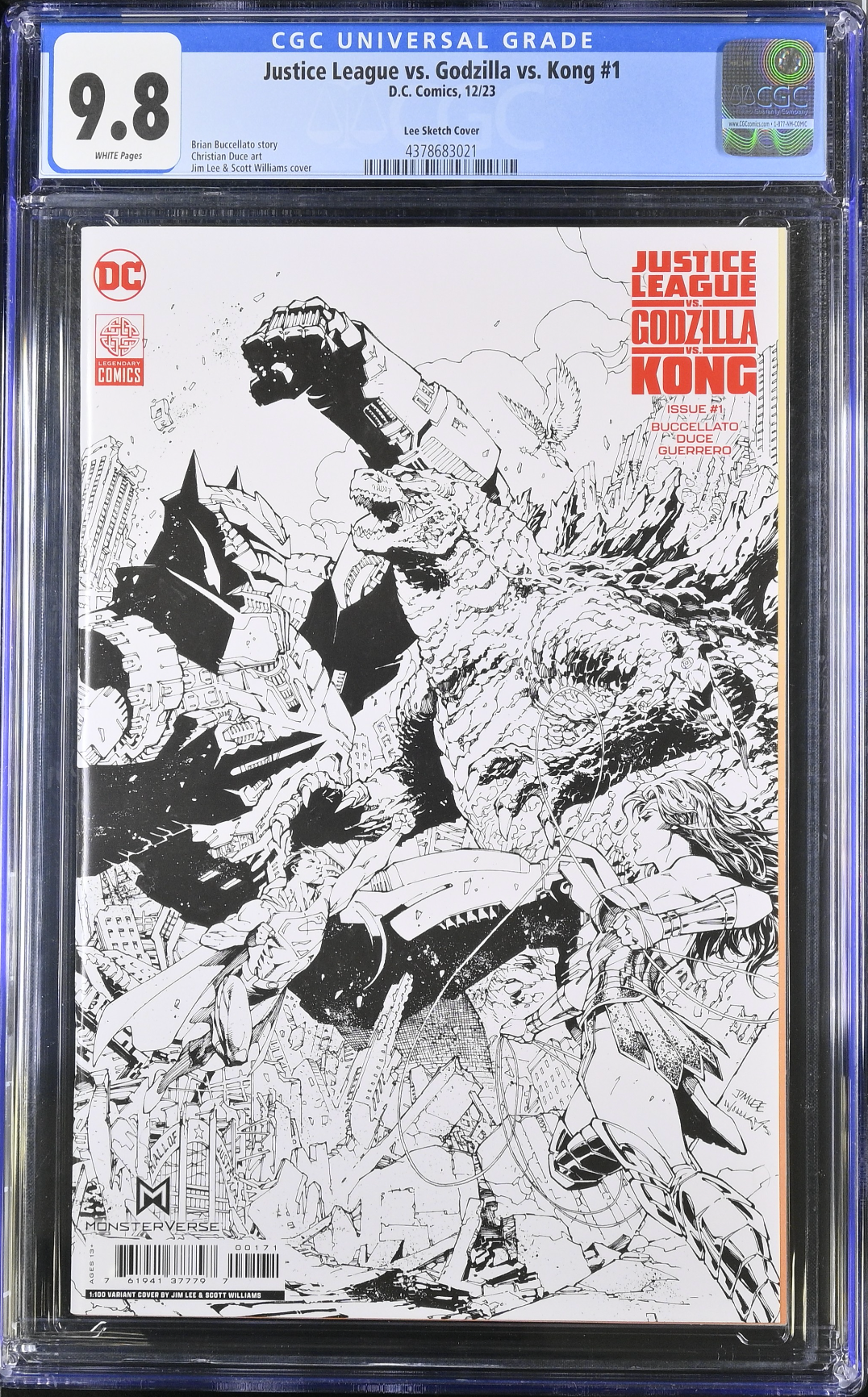 Justice League vs. Godzilla vs. Kong #1 - Cover J - Lee 1:100 Sketch Retailer Incentive Variant CGC 9.8