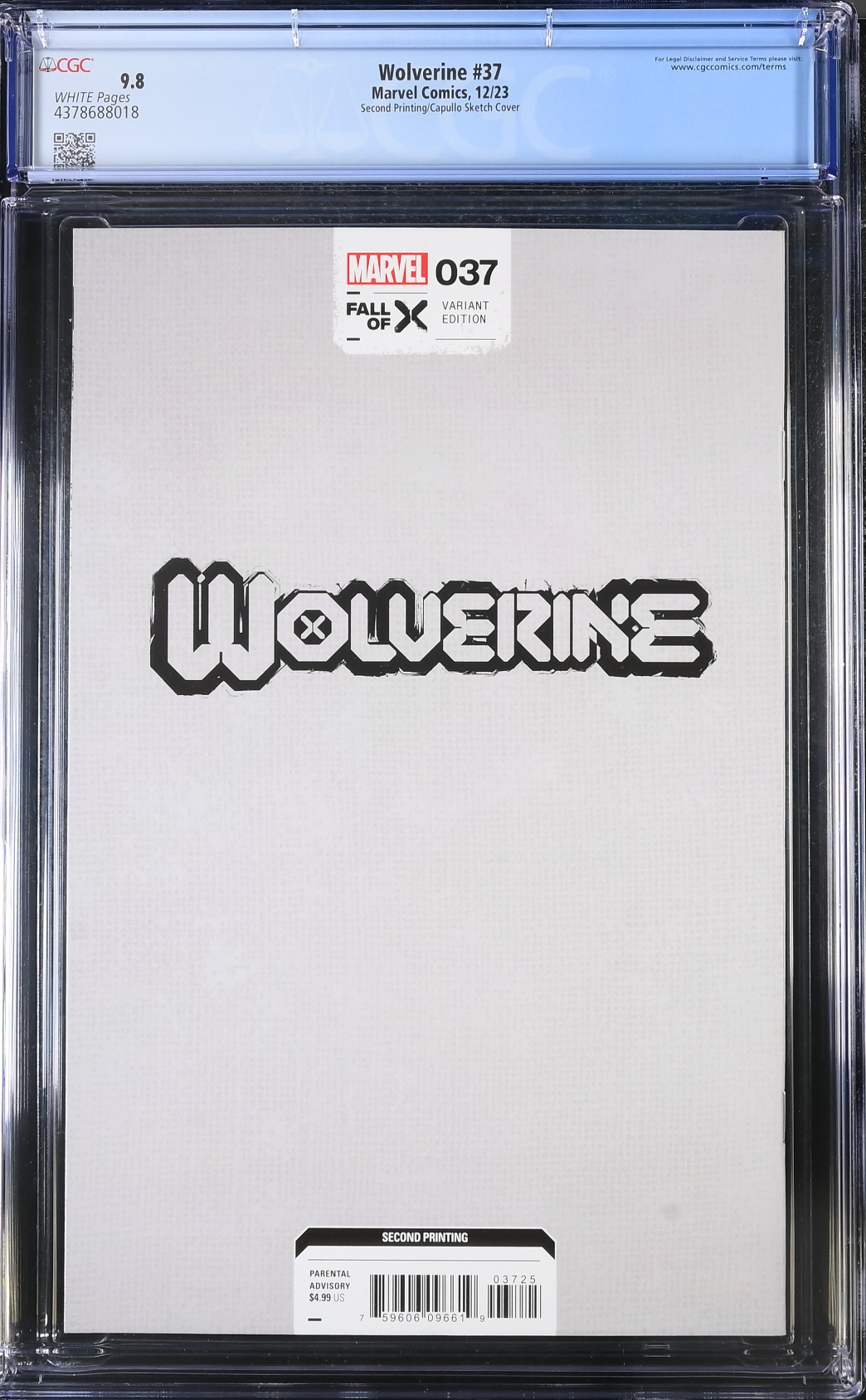 Wolverine #37 Second Printing Capullo 1:25 Retailer Incentive Variant CGC 9.8