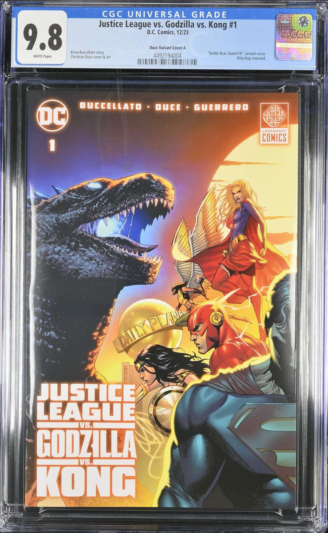 Justice League vs. Godzilla vs. Kong #1 - Cover F - Duce Godzilla Roar Sound FX Gatefold Variant CGC 9.8