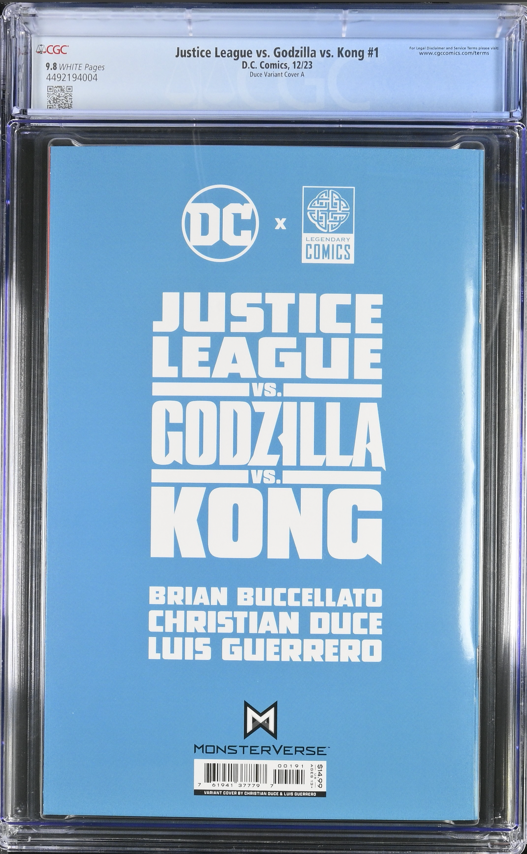 Justice League vs. Godzilla vs. Kong #1 - Cover F - Duce Godzilla Roar Sound FX Gatefold Variant CGC 9.8
