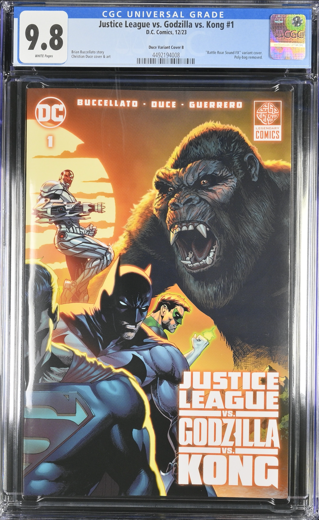 Justice League vs. Godzilla vs. Kong #1 - Cover G - Duce Kong Roar Sound FX Gatefold Variant CGC 9.8
