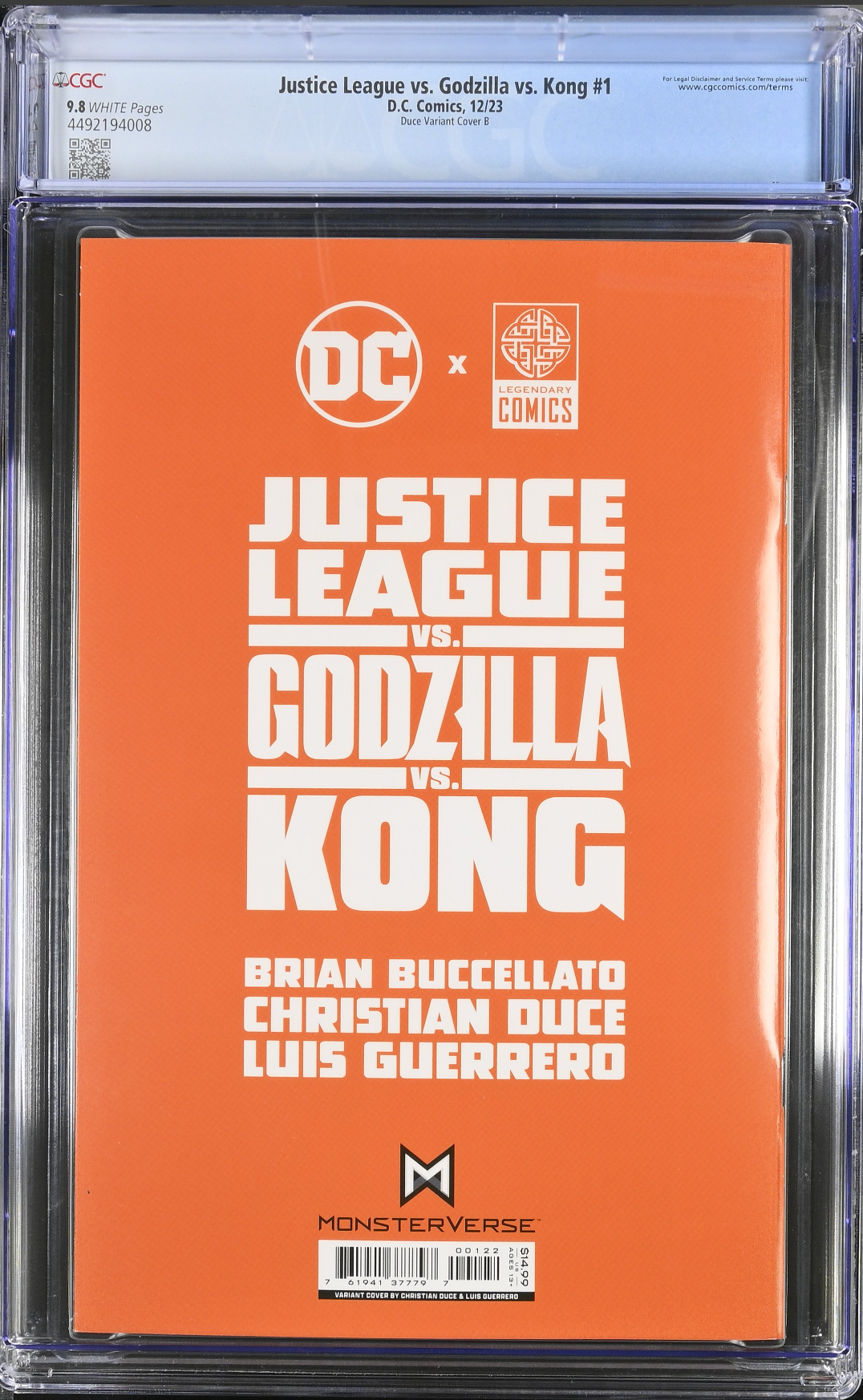 Justice League vs. Godzilla vs. Kong #1 - Cover G - Duce Kong Roar Sound FX Gatefold Variant CGC 9.8