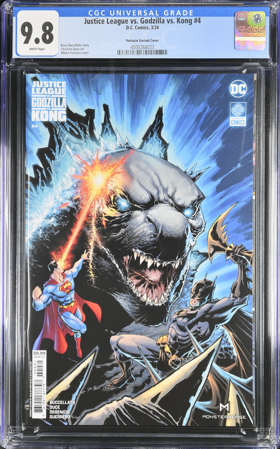 Justice League vs. Godzilla vs. Kong #4 Portacio Godzilla Variant CGC 9.8
