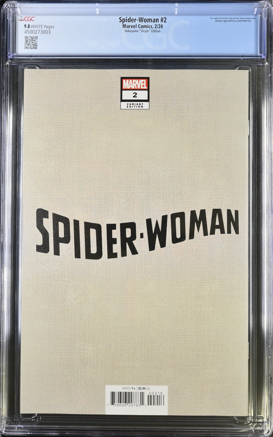 Spider-Woman #2 Nakayama 1:100 Virgin Retailer Incentive Variant CGC 9.8