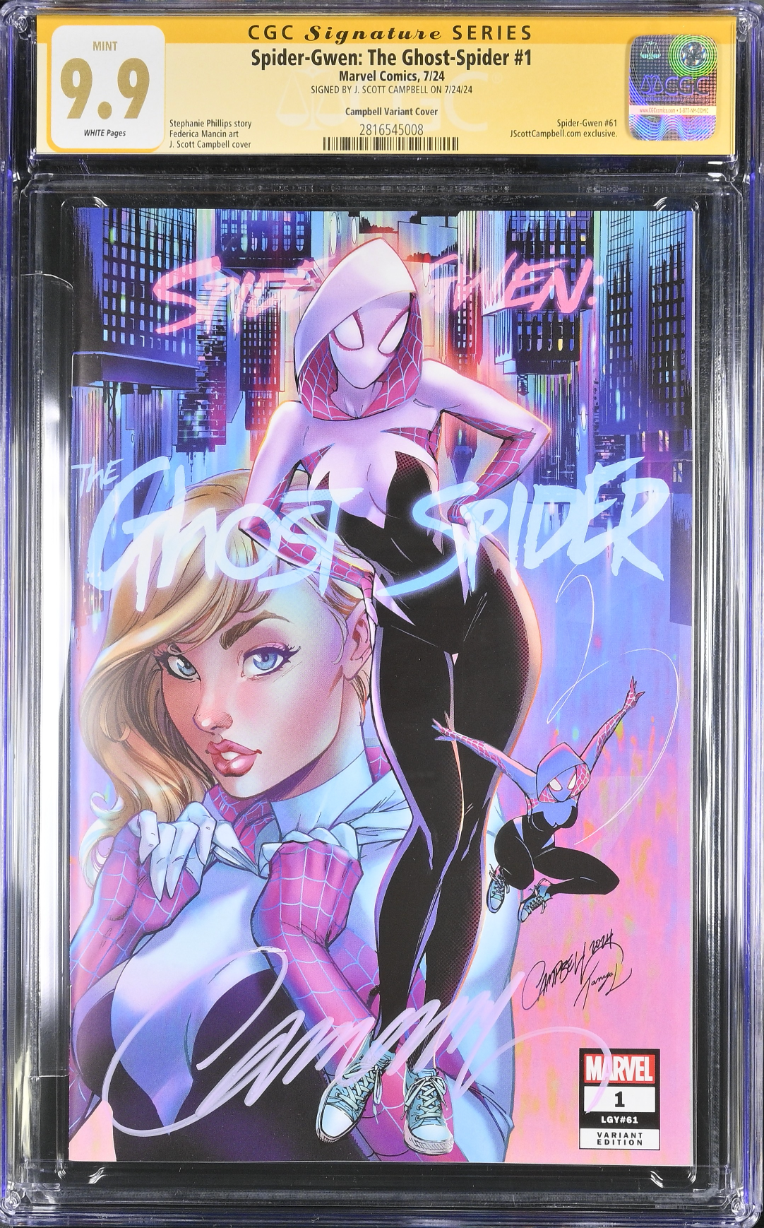 Spider-Gwen: The Ghost Spider #1 J. Scott Campbell Exclusive A CGC 9.9 SS