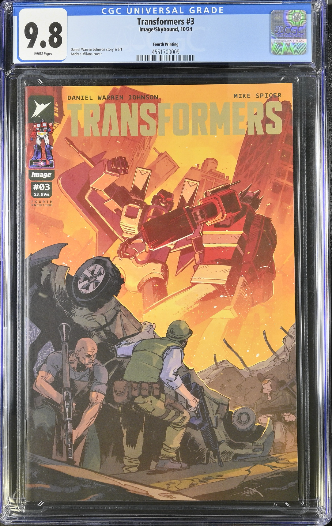 Transformers #3 Fourth Printing CGC 9.8