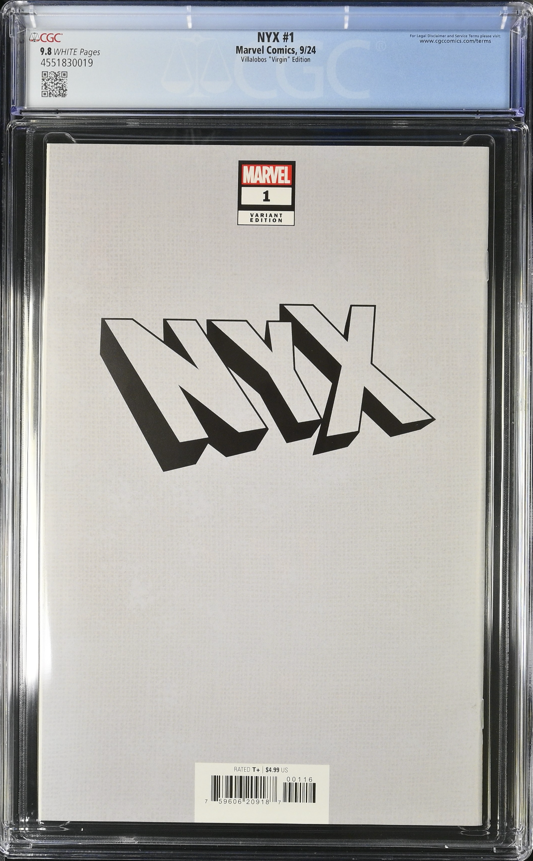 NYX #1 Villalobos 1:50 Virgin Retailer Incentive Variant CGC 9.8