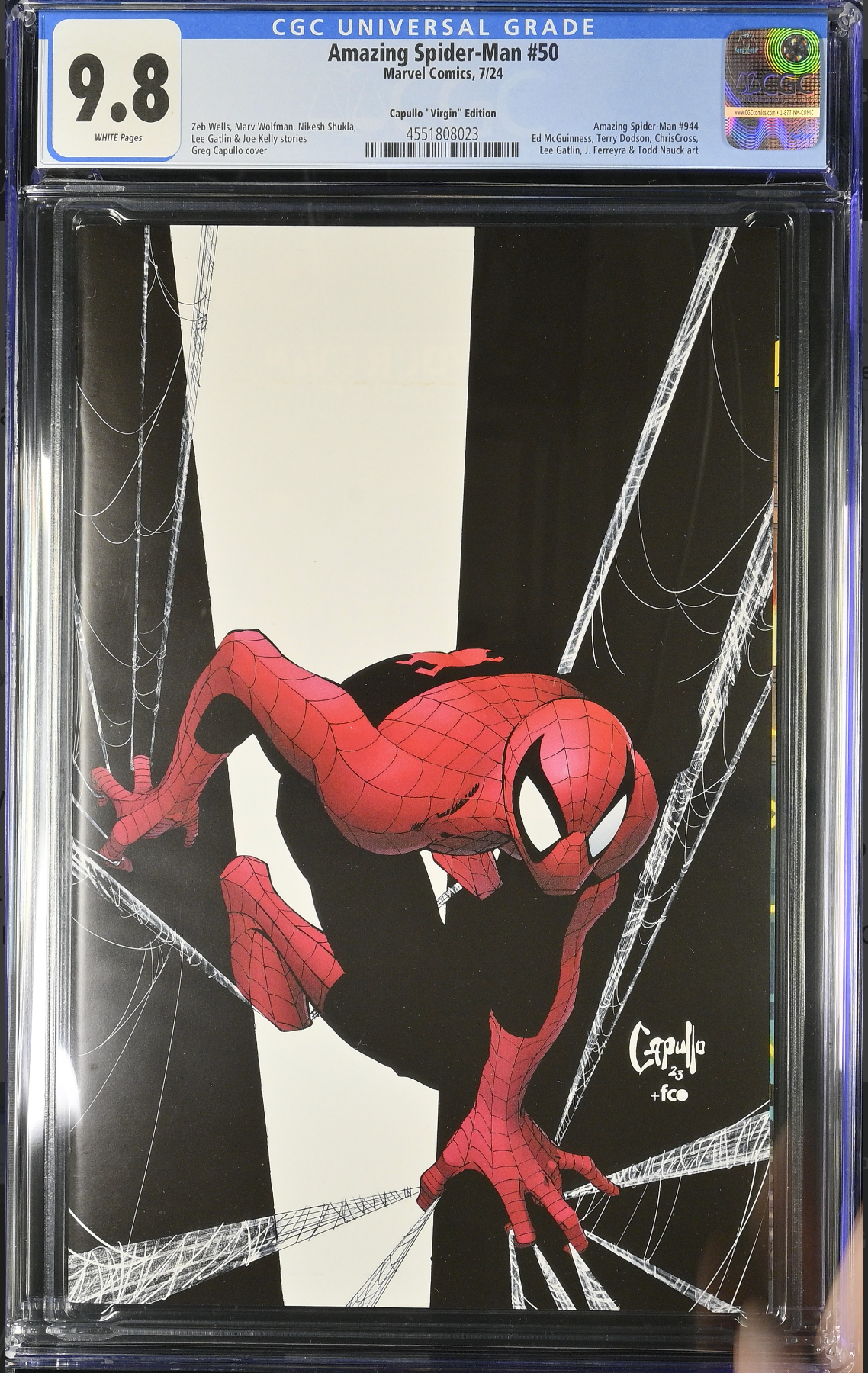 Amazing Spider-Man #50 Capullo 1:100 Virgin Retailer Incentive Variant CGC 9.8