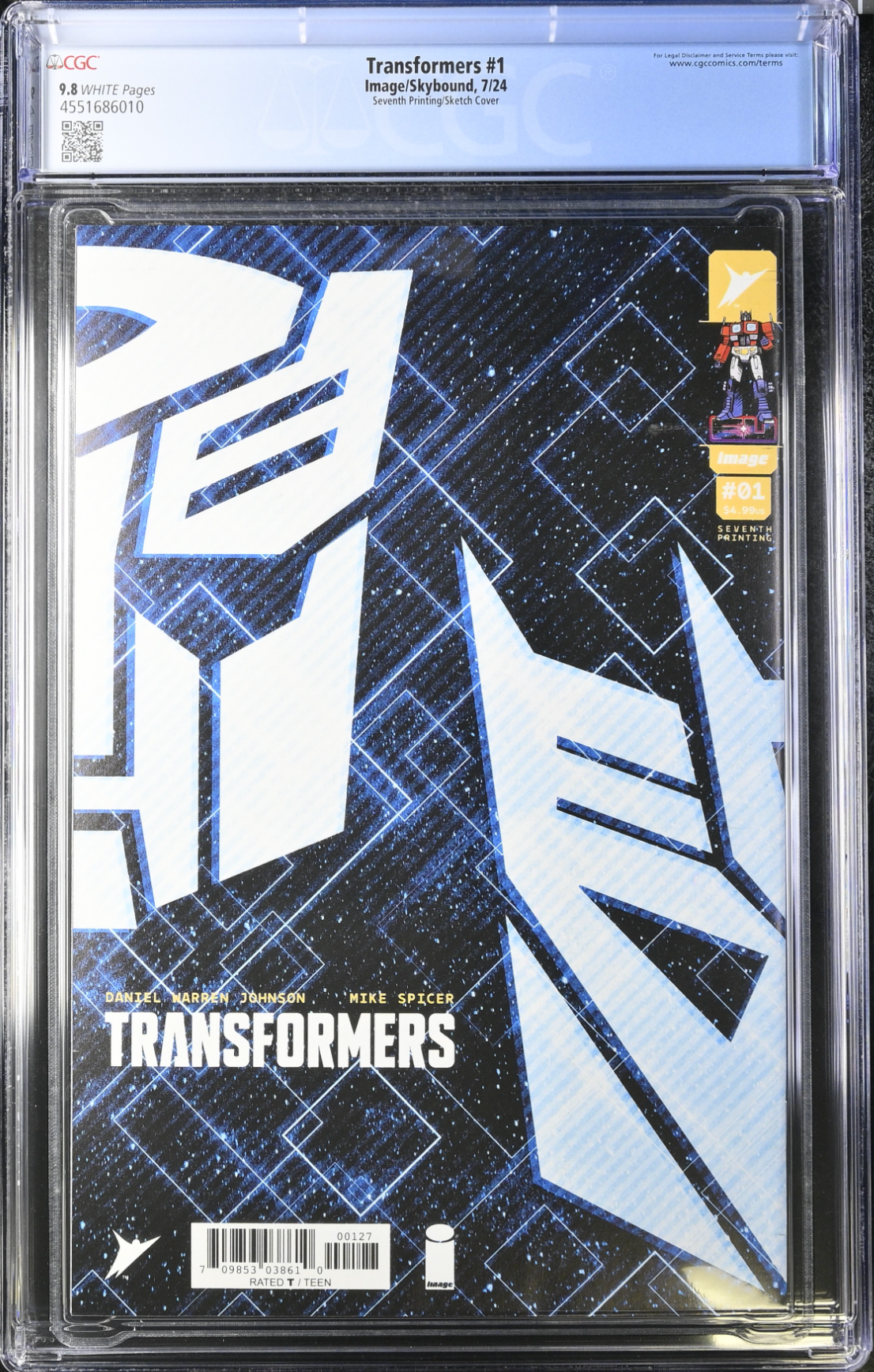 Transformers #1 Seventh Printing B/W Variant CGC 9.8