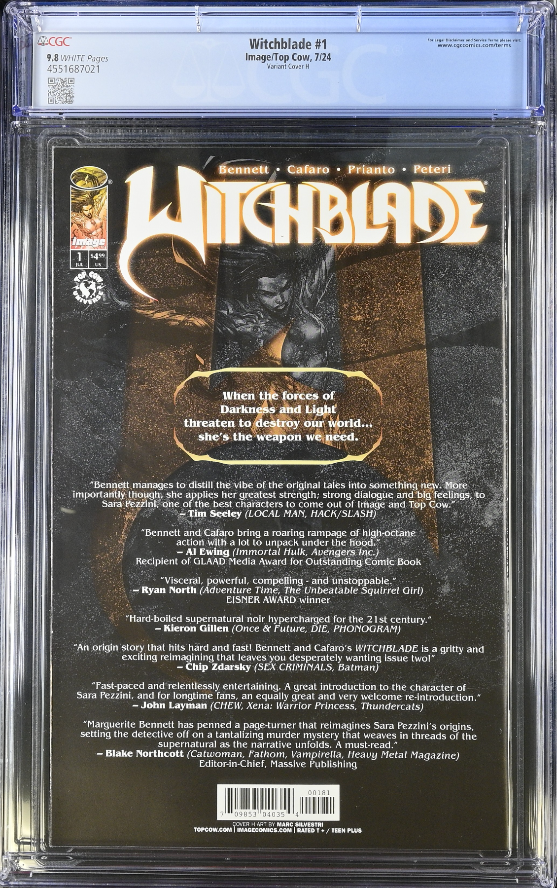 Witchblade #1 Silvestri B&W Virgin 1:250 Retailer Incentive Variant CGC 9.8