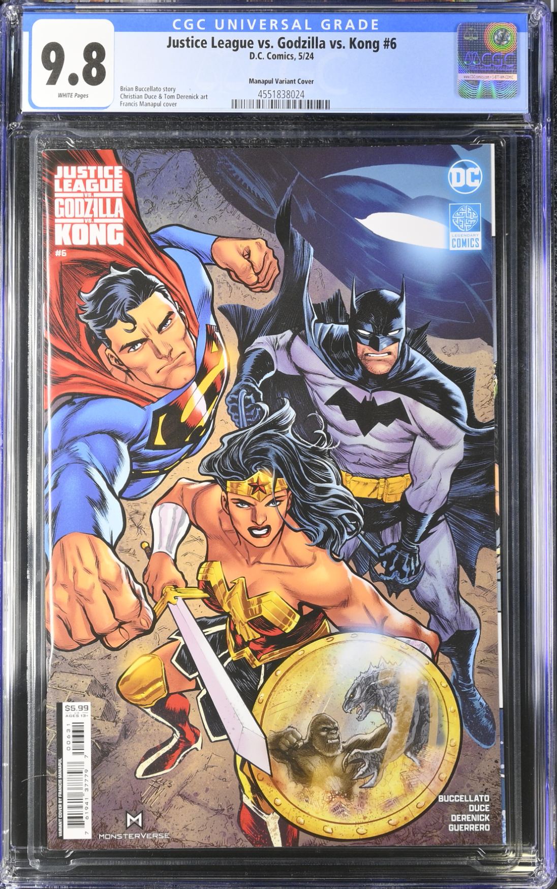 Justice League vs. Godzilla vs. Kong #6 Manapul Variant CGC 9.8