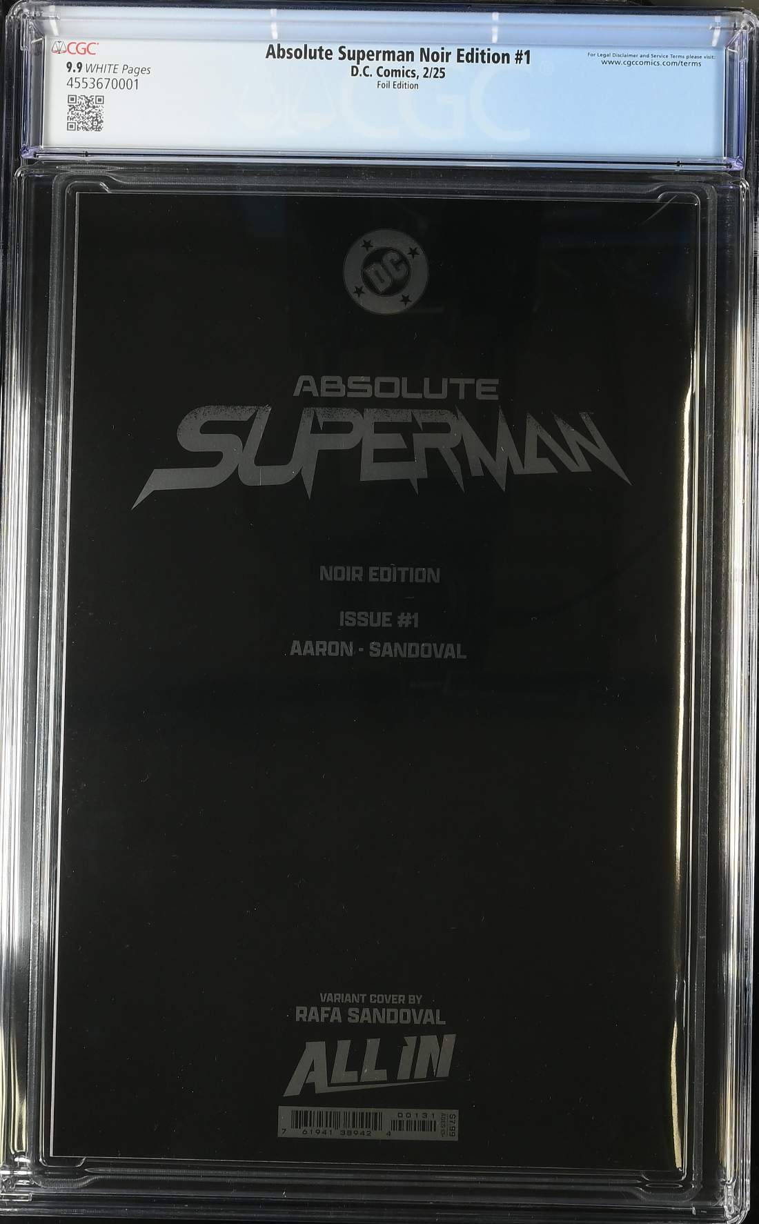 Absolute Superman Noir Edition #1 Sandoval Foil Variant CGC 9.9