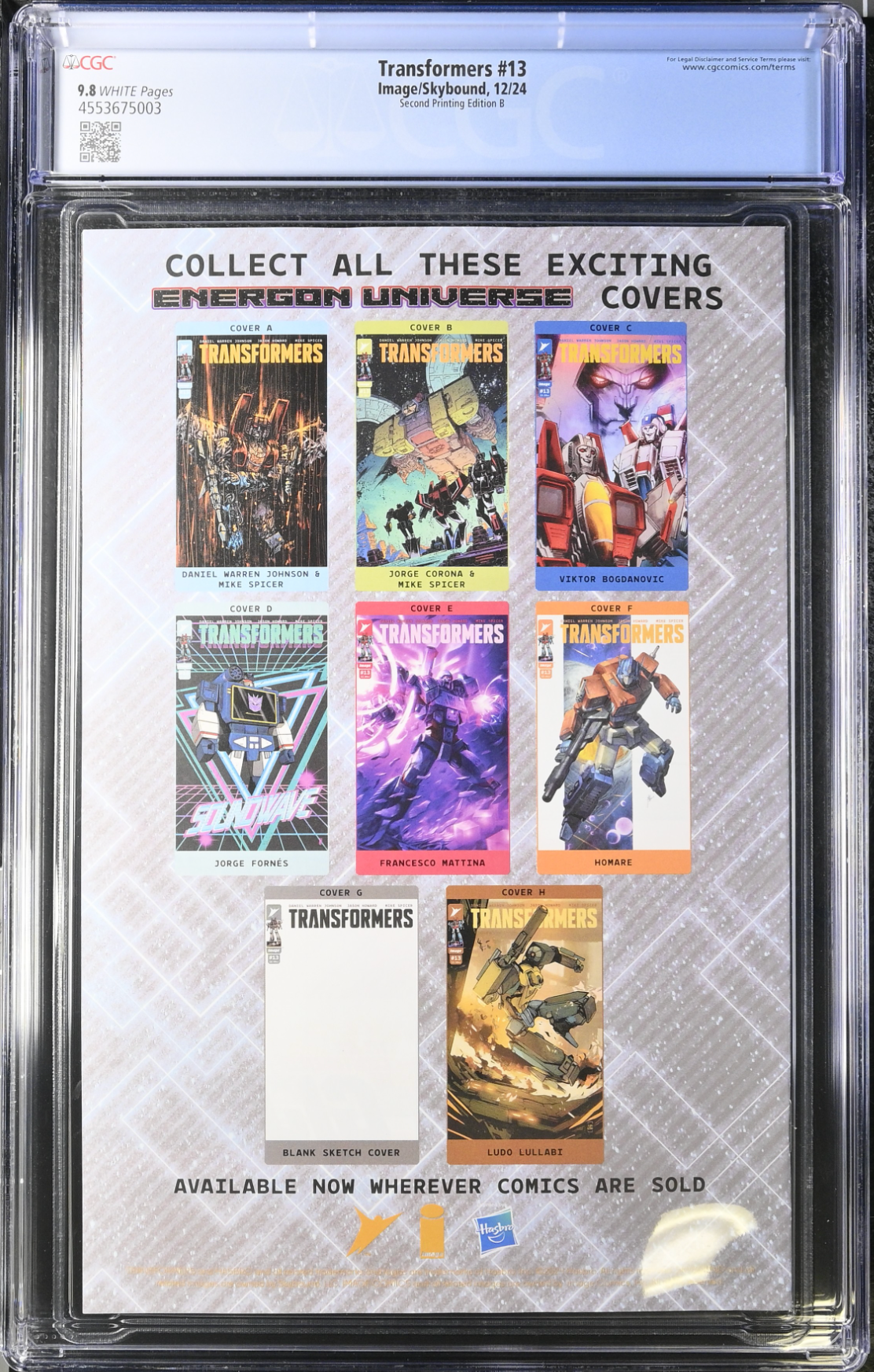 Transformers #13 Second Printing - Cover B - Autobot Variant CGC 9.8