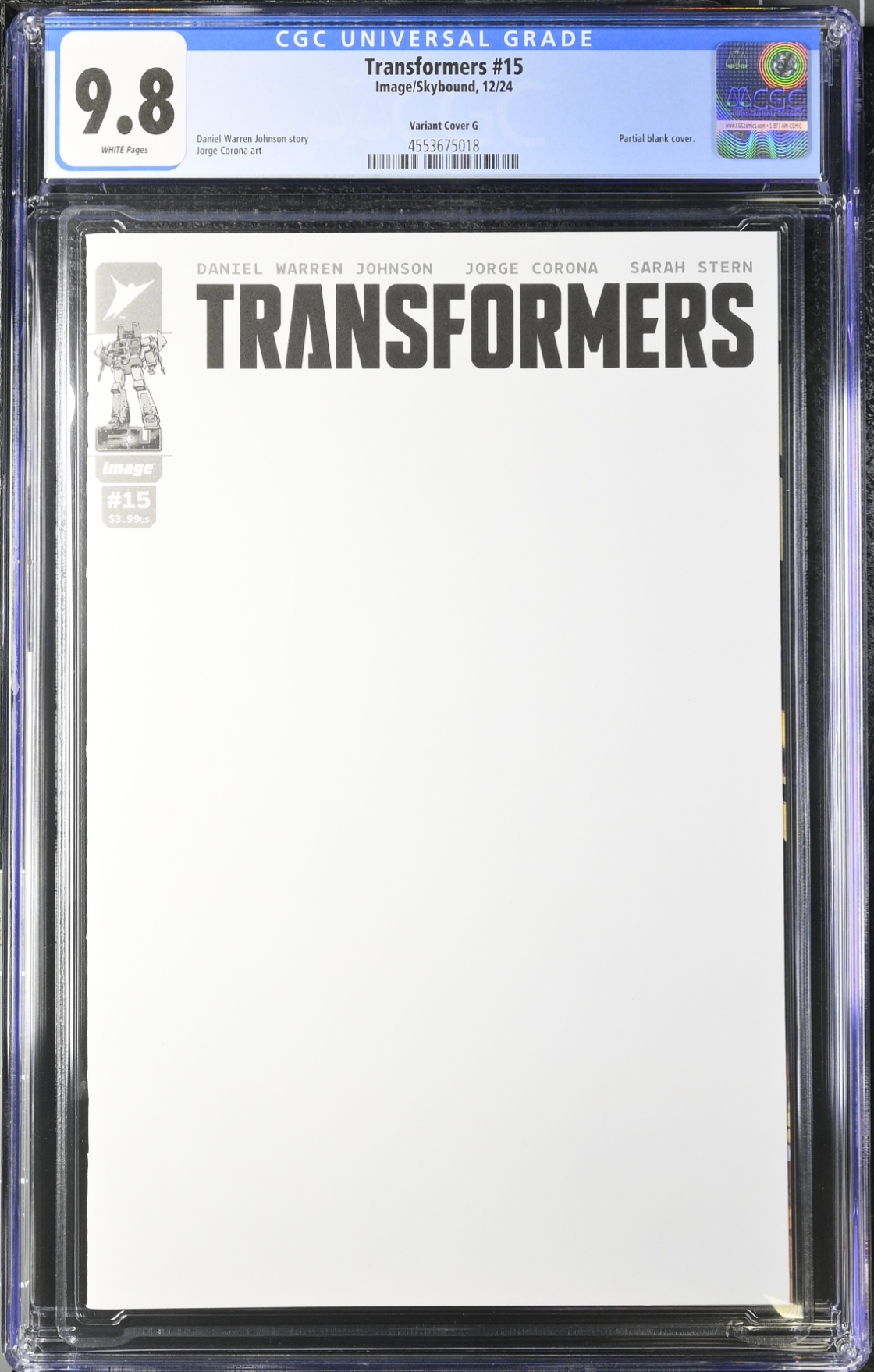 Transformers #15 Blank Sketch Variant CGC 9.8
