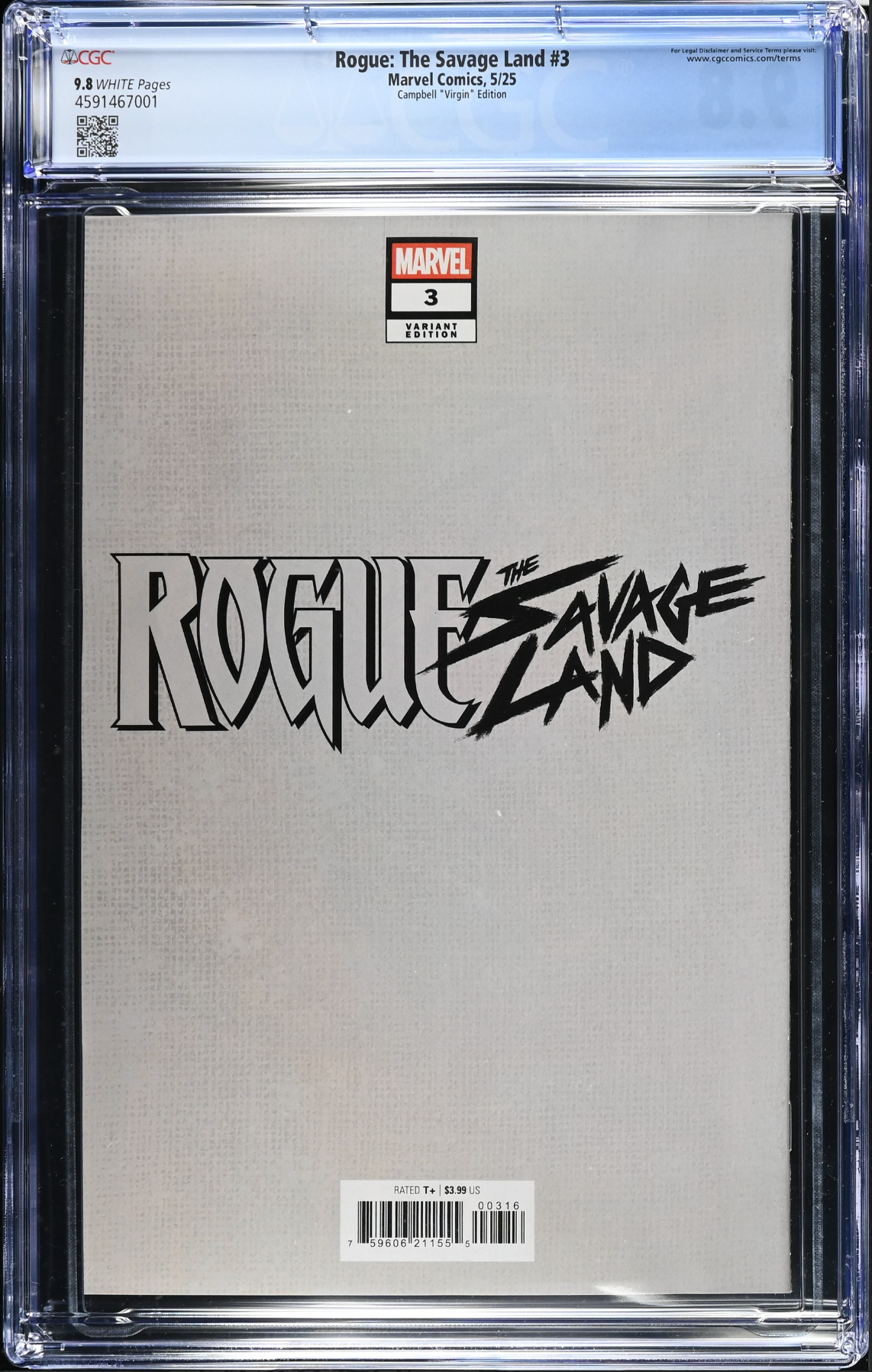 Rogue: The Savage Land #3 Campbell 1:100 Virgin Retailer Incentive Variant CG 9.8