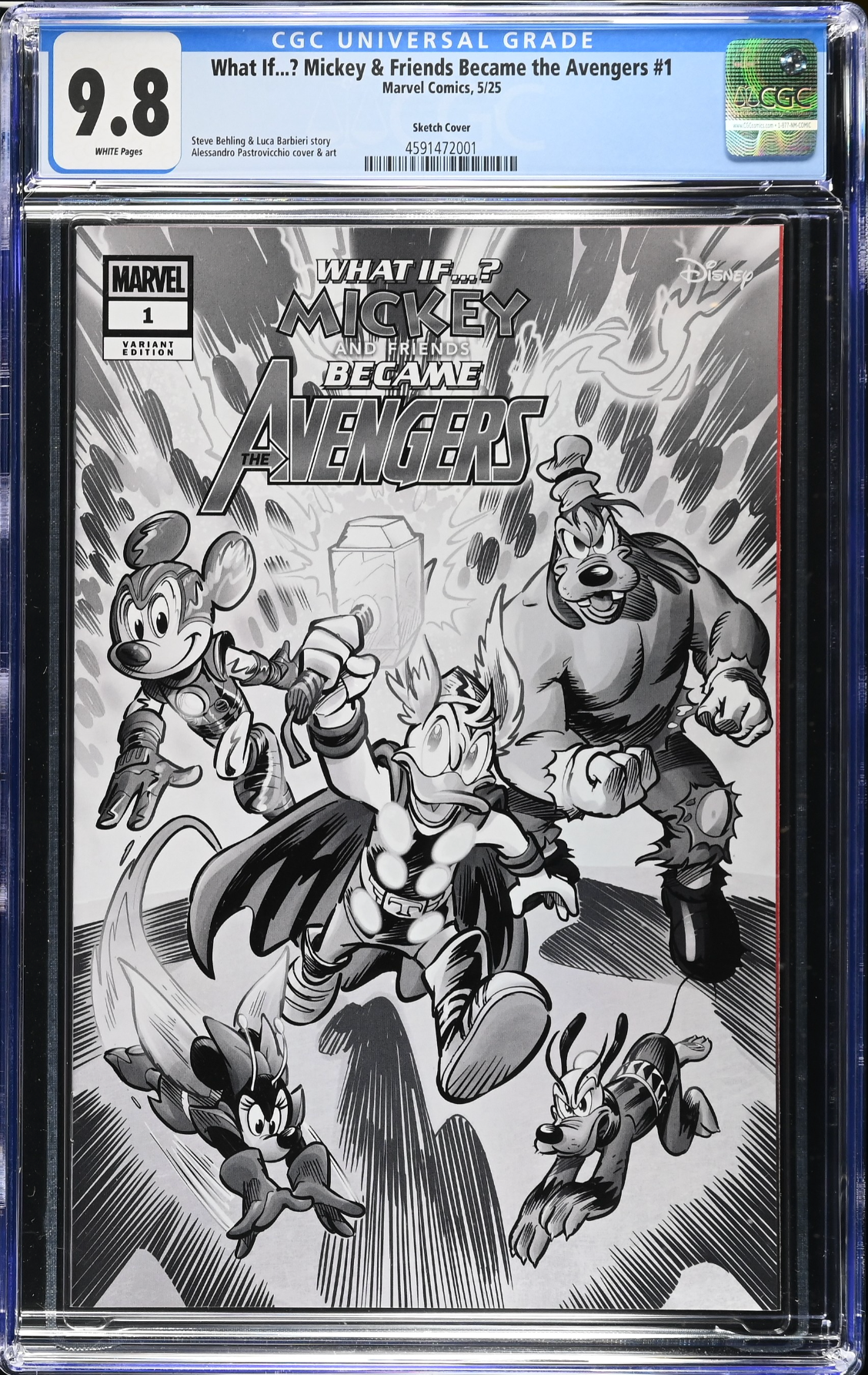Marvel & Disney: What If...? Mickey & Friends Became the Avengers #1 Pastrovicchio 1:100 B/W Retailer Incentive Variant CGC 9.8