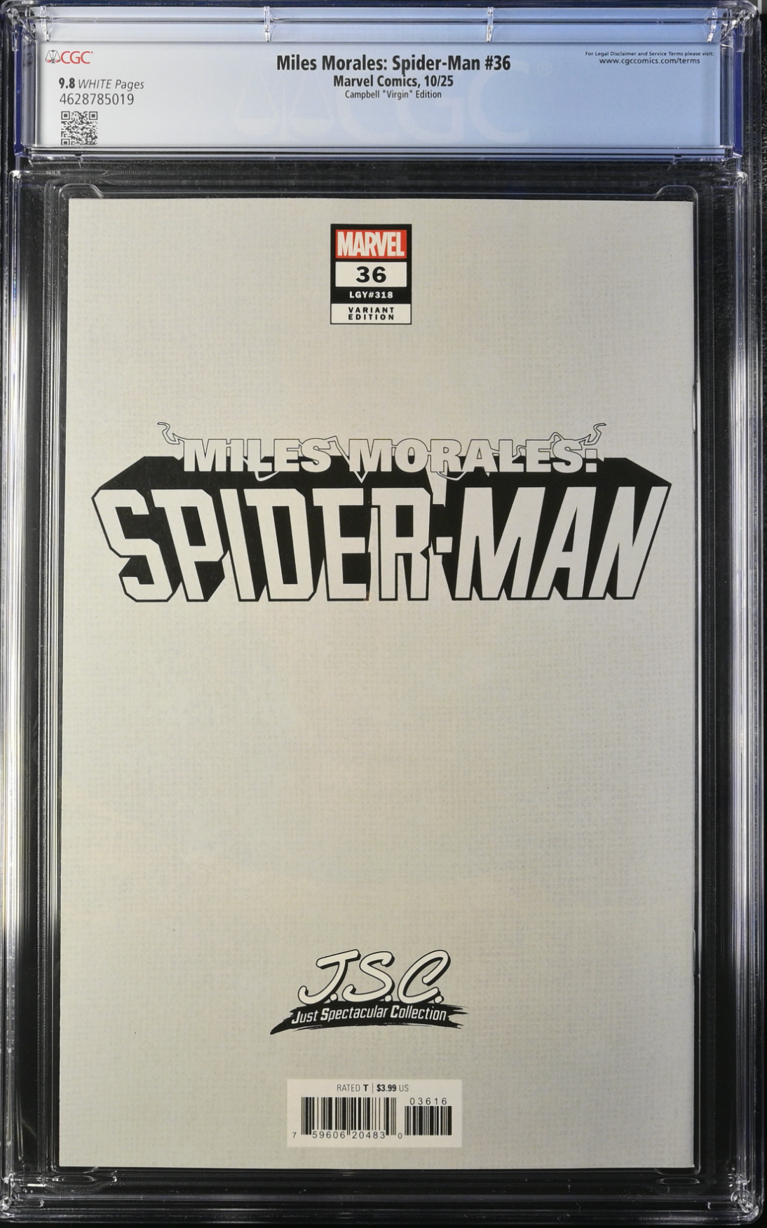 Miles Morales: Spider-Man #36 Campbell 1:100 Virgin Retailer Incentive Variant CGC 9.8