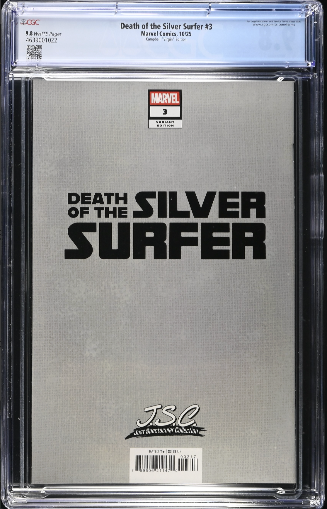 Death of the Silver Surfer #3 Campbell 1:100 Virgin Retailer Incentive Variant CGC 9.8