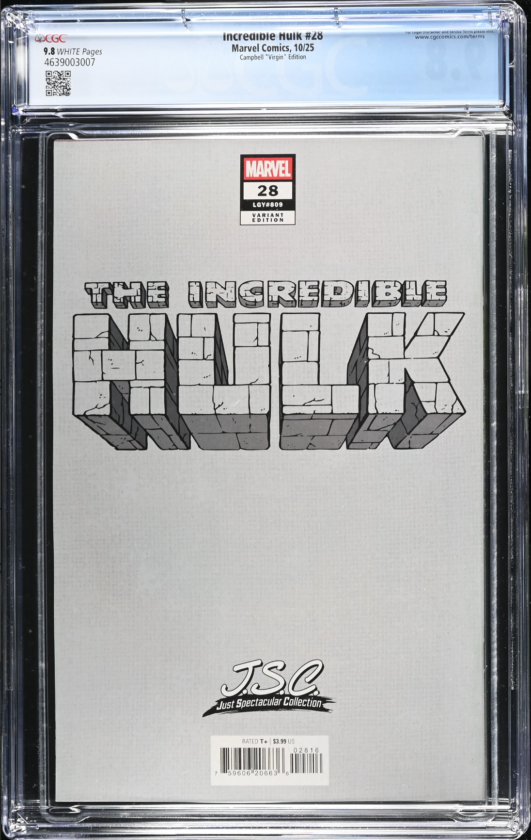 Incredible Hulk #28 Campbell 1:100 Virgin Retailer Incentive Variant CGC 9.8