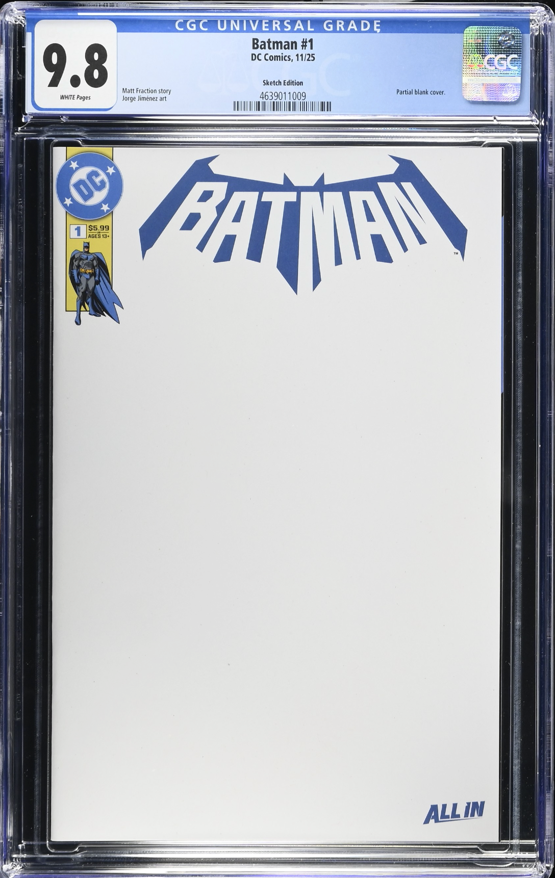Batman #1 - Cover K - Blank Sketch Variant CGC 9.8