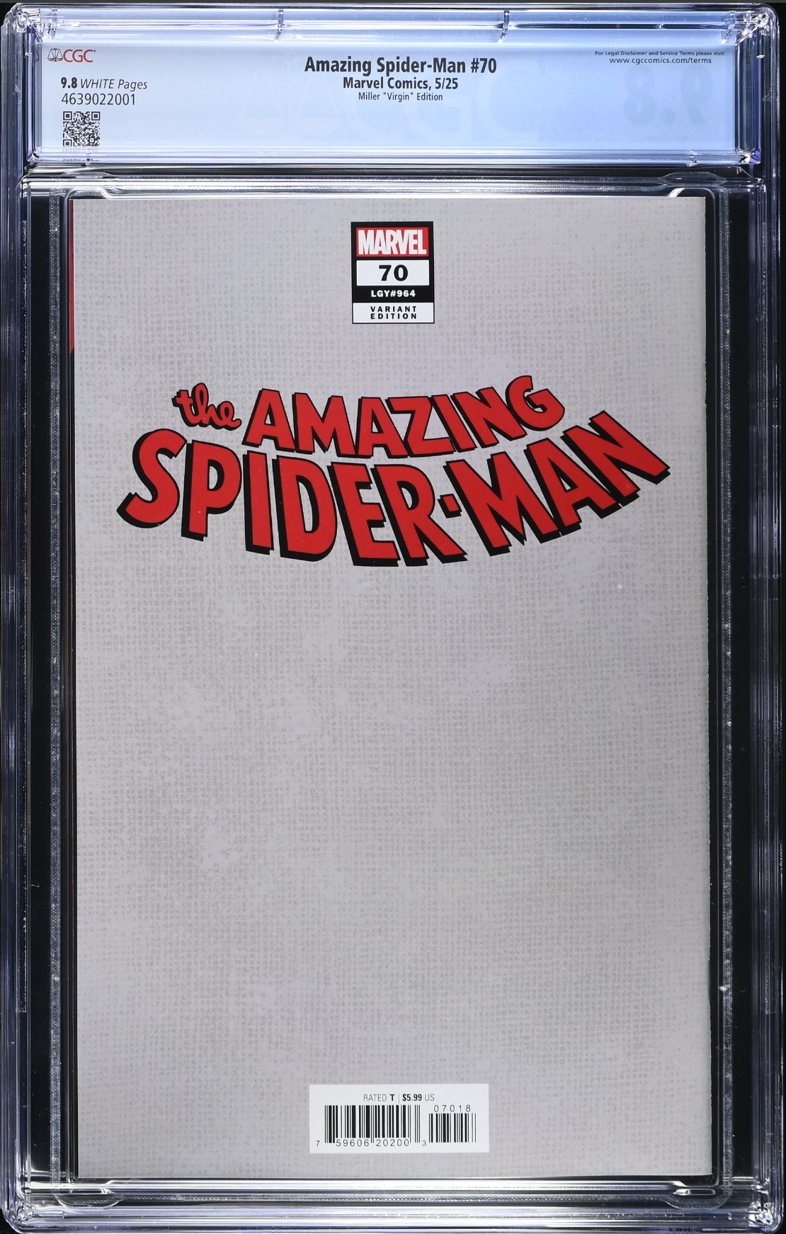 Amazing Spider-Man #70 Miller 1:100 Virgin Retailer Incentive Variant CGC 9.8