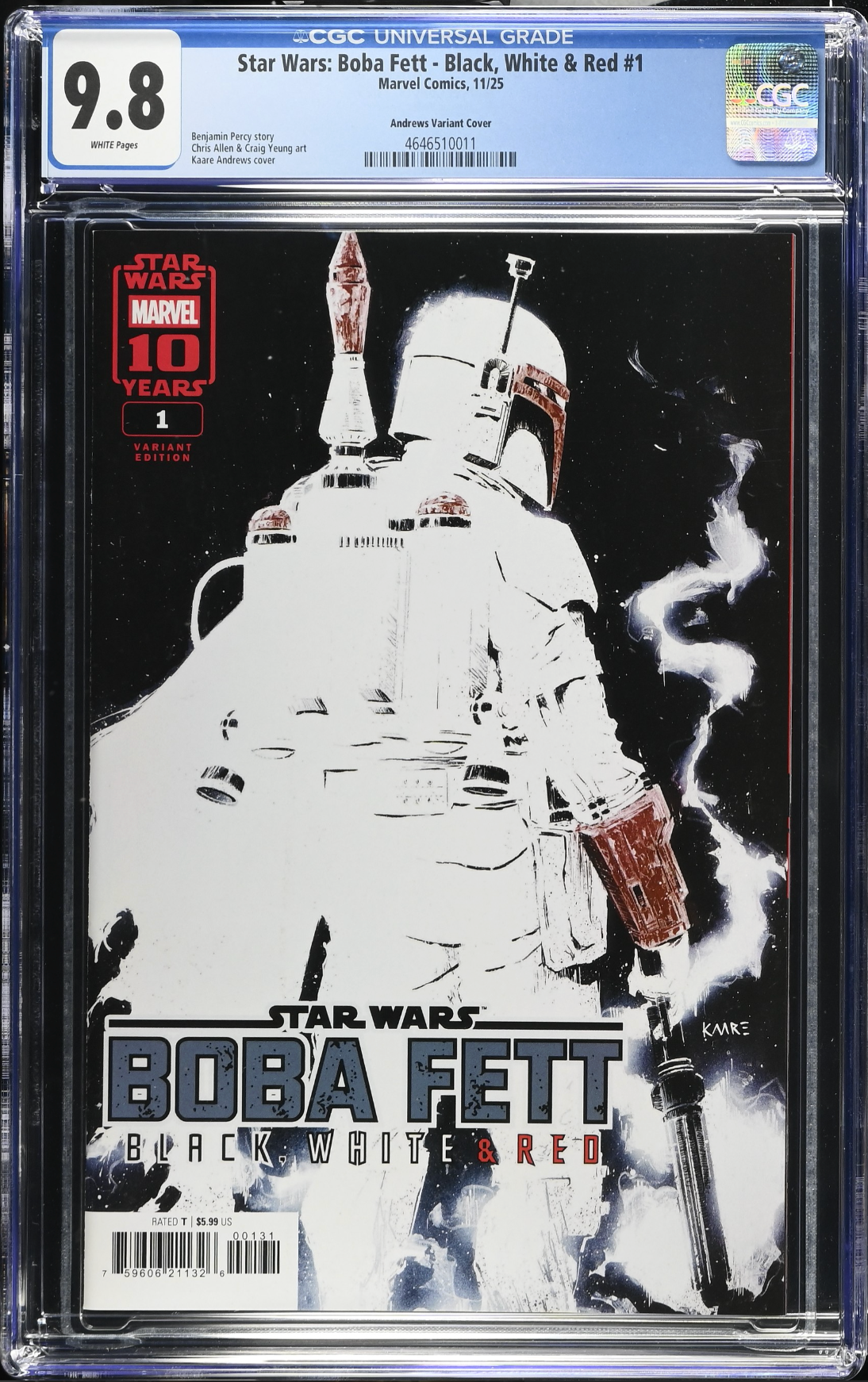 Star Wars: Boba Fett – Black, White & Red #1 Andrews Variant CGC 9.8