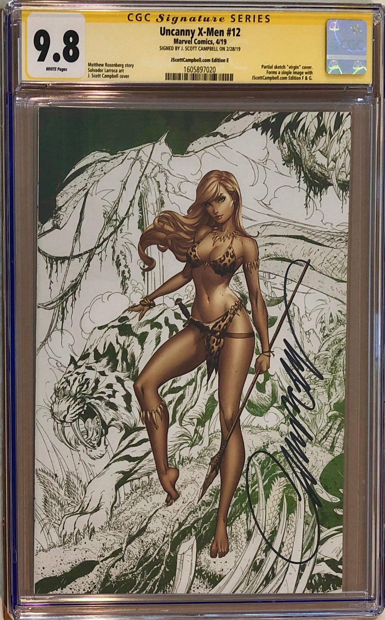 Uncanny X-Men #12 J. Scott Campbell Edition E "Shanna" Color Sketch Virgin Exclusive CGC 9.8 SS