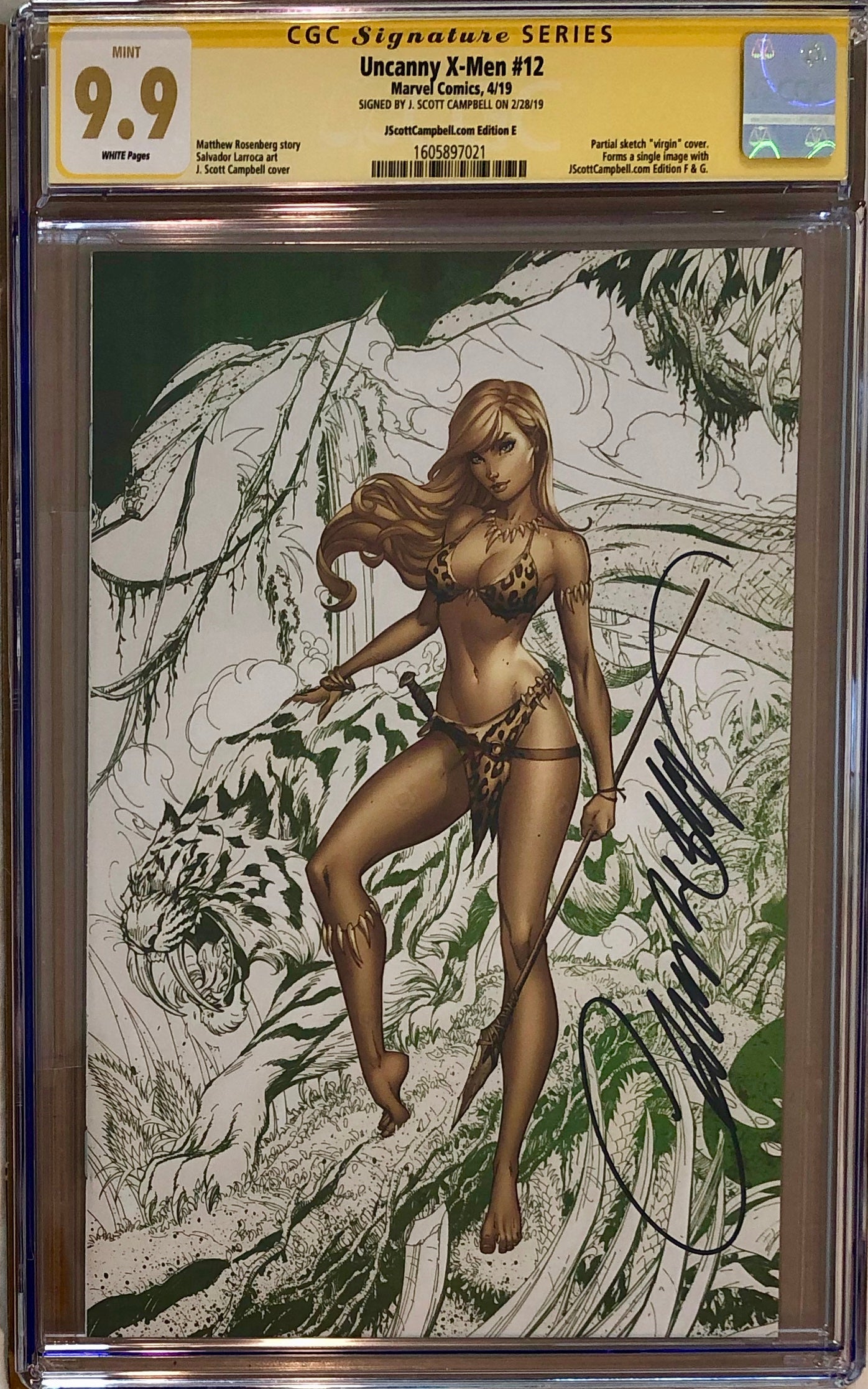 Uncanny X-Men #12 J. Scott Campbell Edition E "Shanna" Color Sketch Virgin Exclusive CGC 9.9 SS MINT