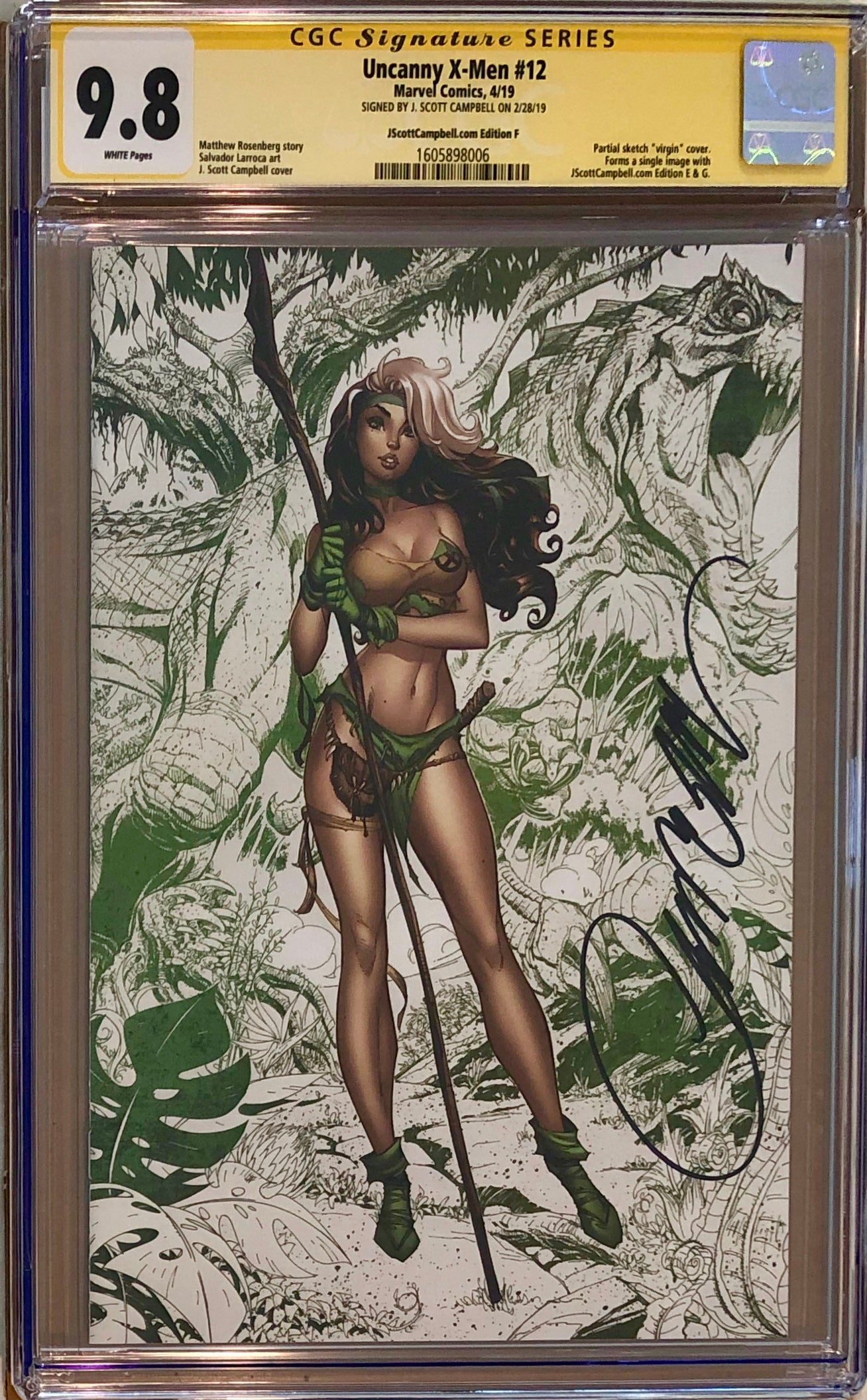 Uncanny X-Men #12 J. Scott Campbell Edition F "Rogue" Color Sketch Virgin Exclusive CGC 9.8 SS