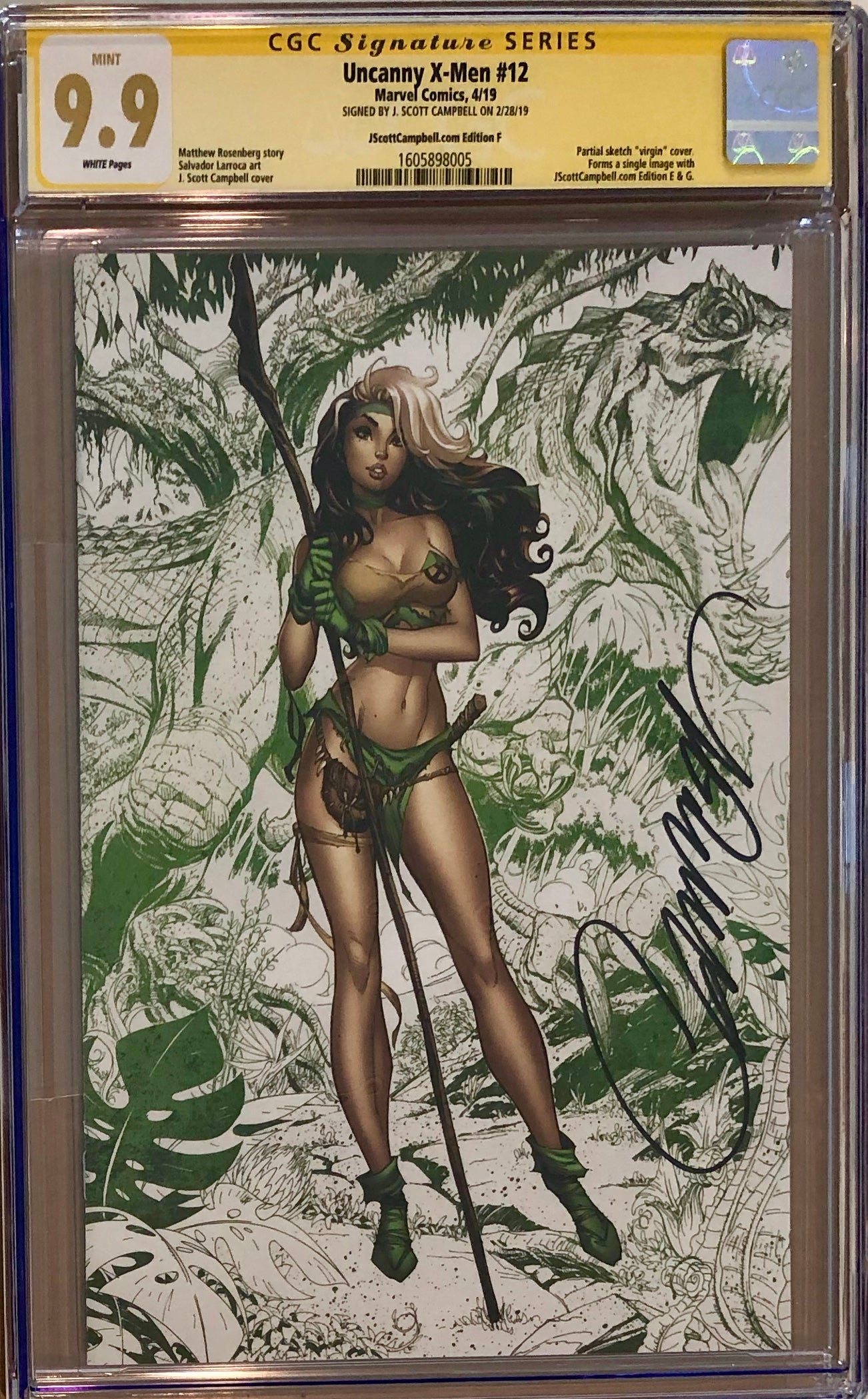 Uncanny X-Men #12 J. Scott Campbell Edition F "Rogue" Color Sketch Virgin Exclusive CGC 9.9 SS MINT