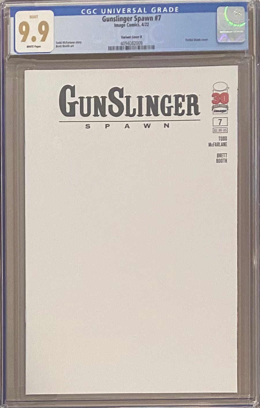 Gunslinger Spawn #7 Blank Sketch Variant CGC 9.9 MINT