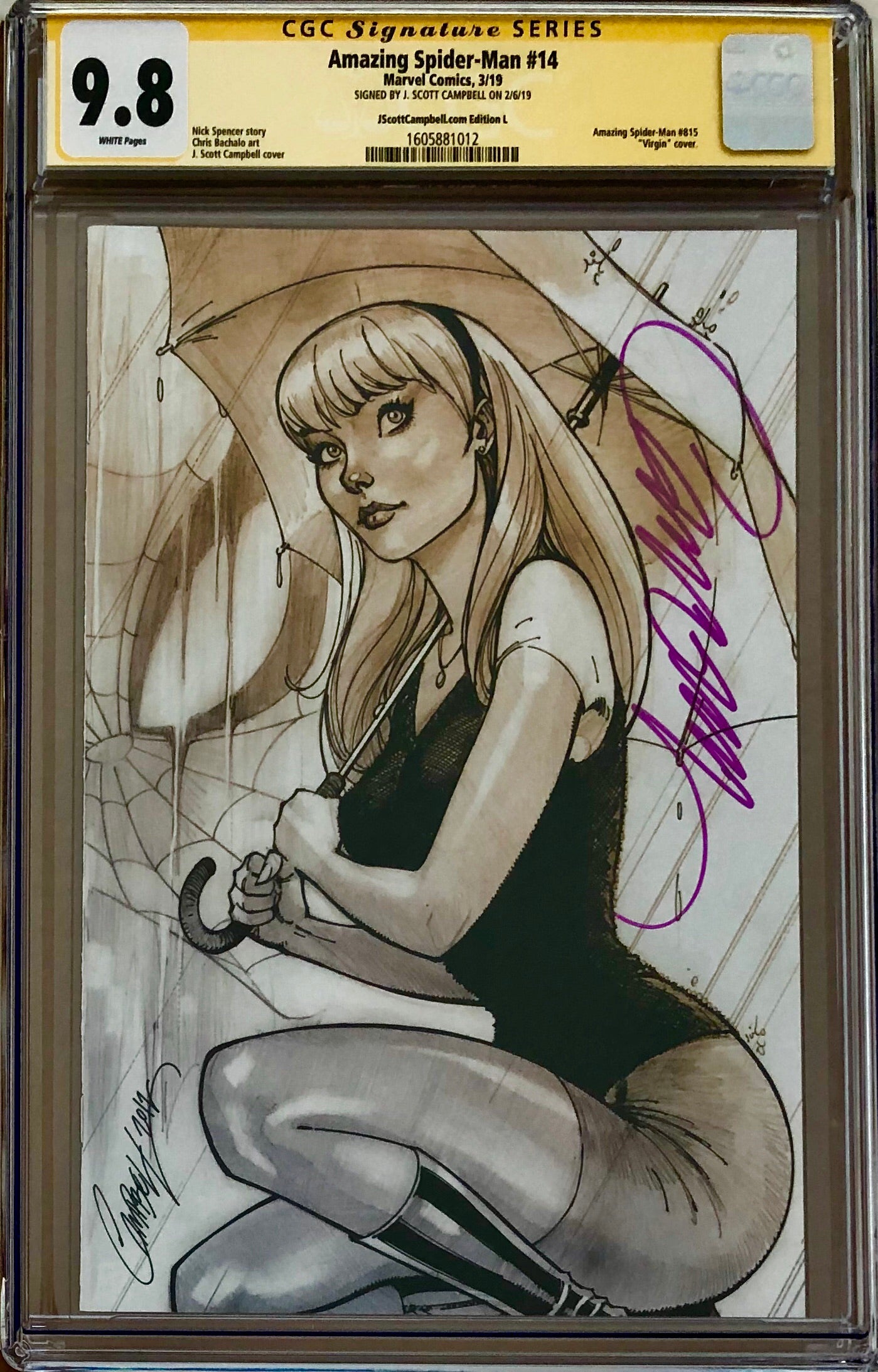 Amazing Spider-Man #14 J. Scott Campbell Edition L Gwen (kneeling) SDCC Virgin Exclusive CGC 9.8 SS