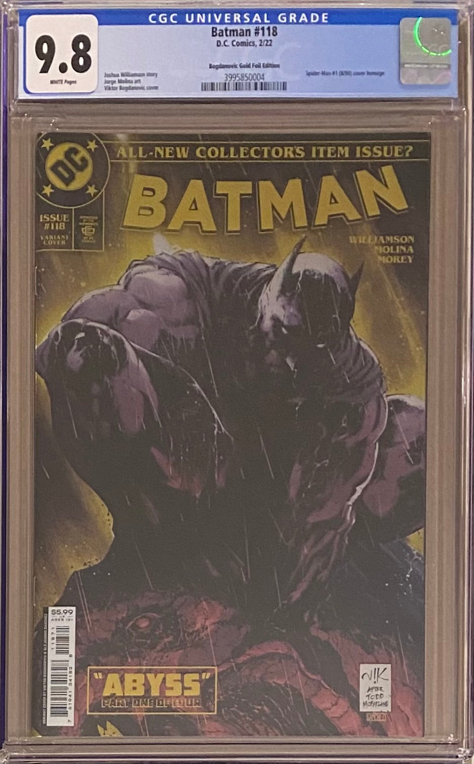 Batman #118 Bogdanovic 1:250 Gold Foil Retailer Incentive Variant CGC 9.8