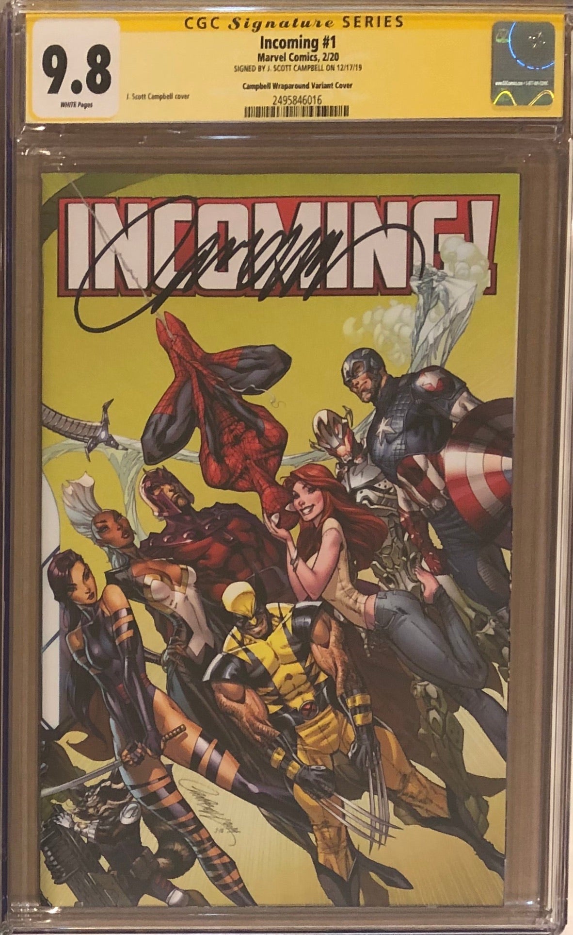 Incoming! #1 J. Scott Campbell 1:100 Wraparound Retailer Incentive Variant CGC 9.8 SS