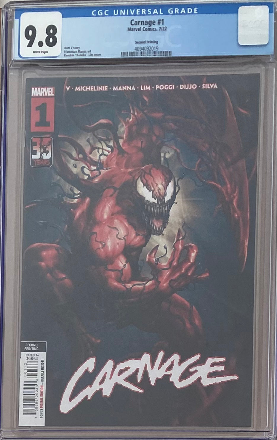 Carnage #1 Second Printing CGC 9.8