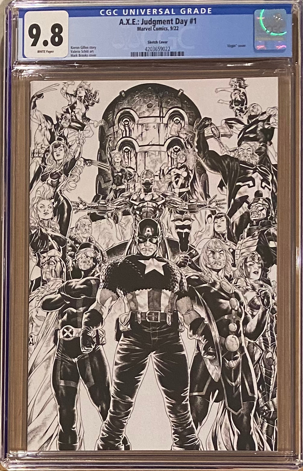 A.X.E.: Judgment Day #1 Brooks 1:100 Virgin Sketch Retailer Incentive Variant CGC 9.8