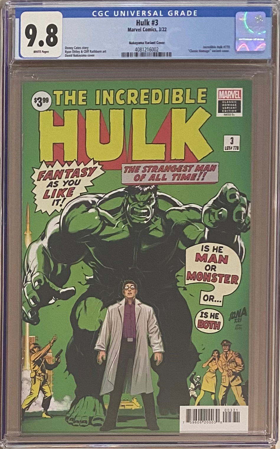 Hulk #3 Nakayama Homage Variant CGC 9.8 - First Cameo Titan