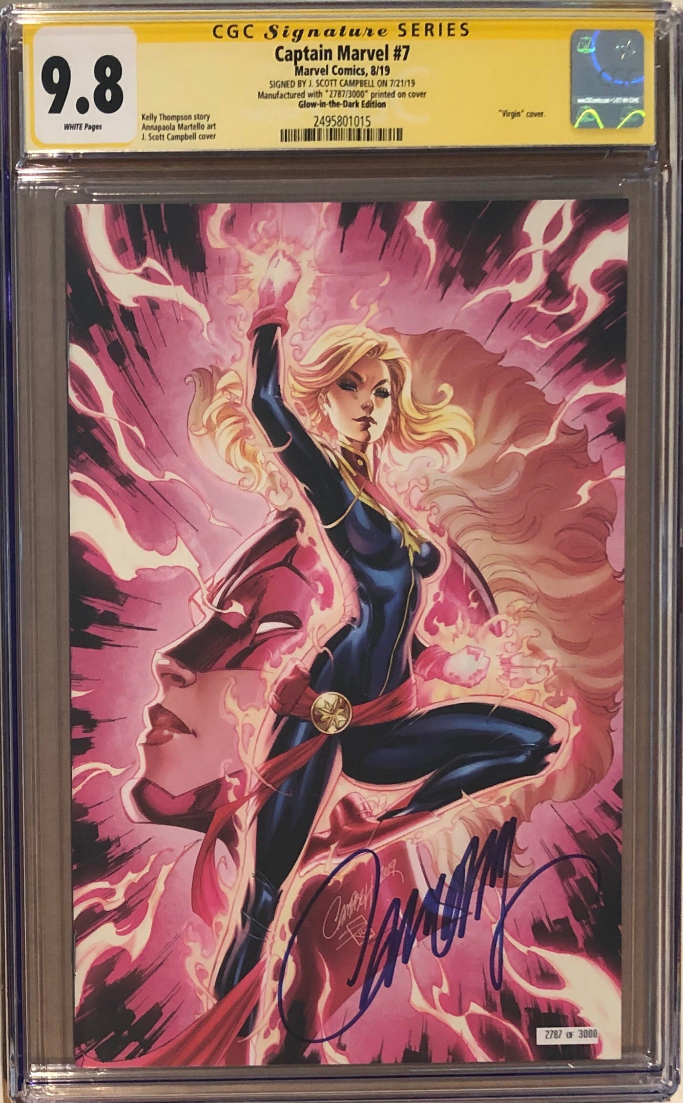 Captain Marvel #7 J. Scott Campbell SDCC Glow in the Dark Exclusive CGC 9.8 SS