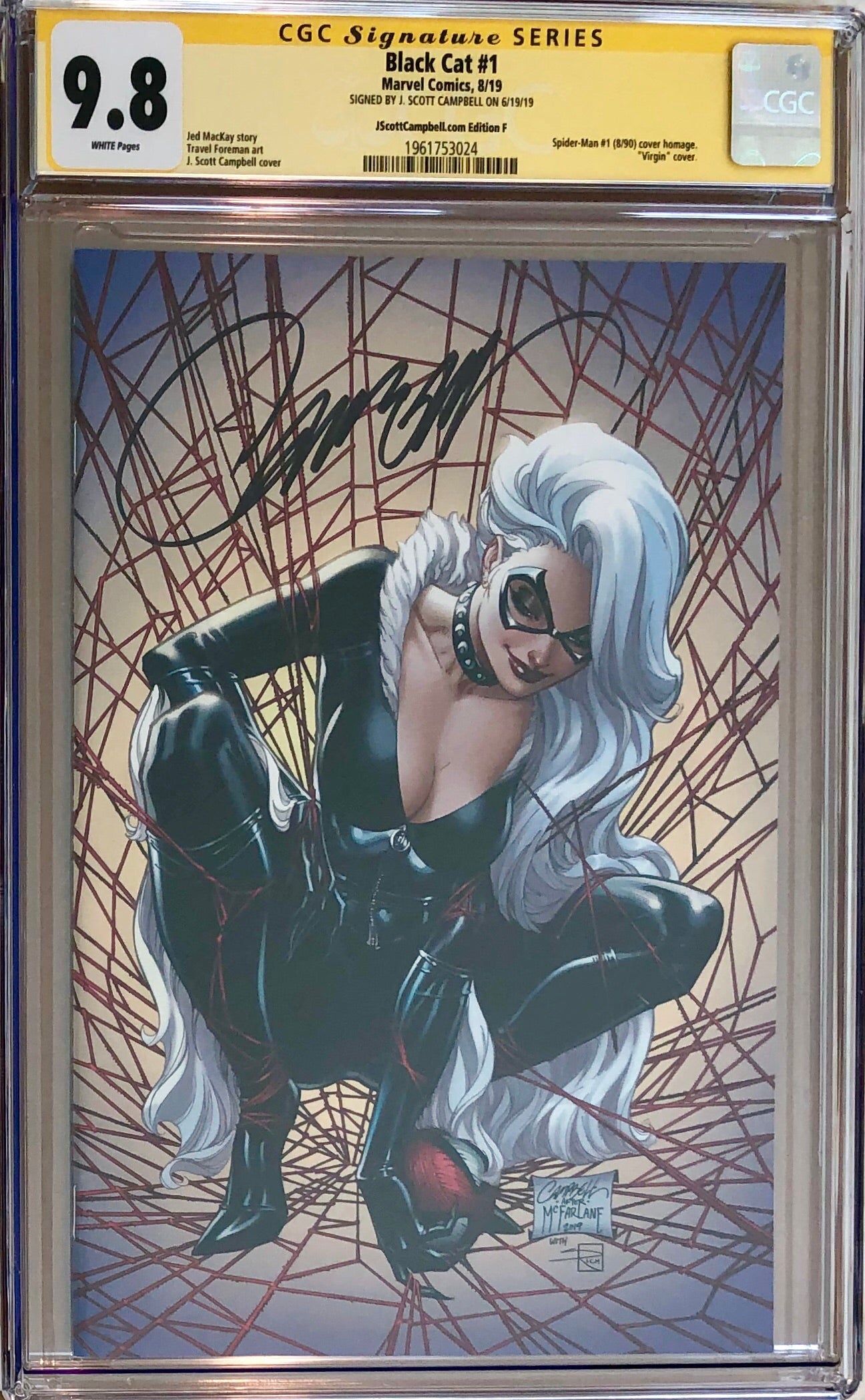 Black Cat #1 J. Scott Campbell Exclusive F SDCC "McFarlane Homage" Virgin CGC 9.8 SS