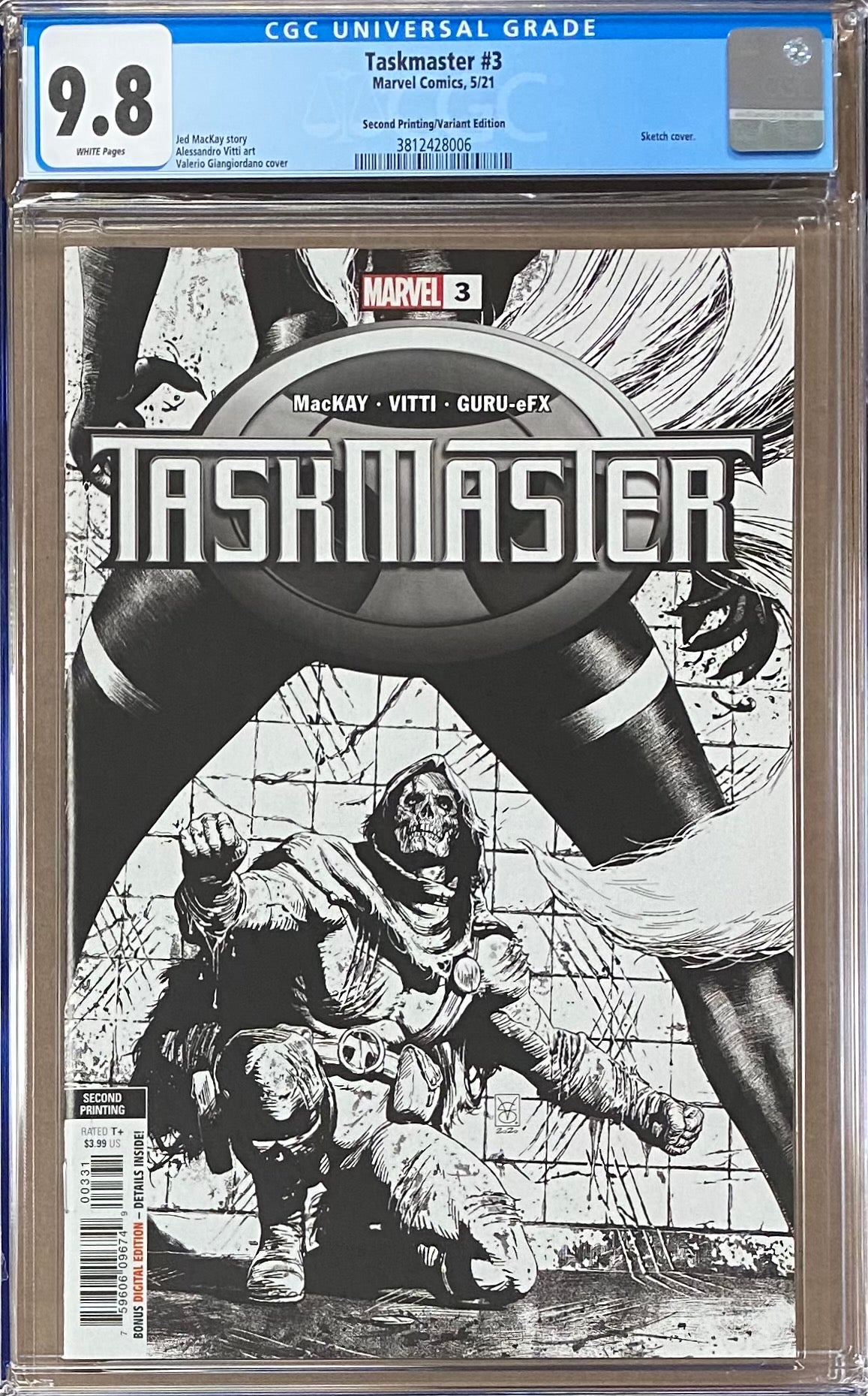 Taskmaster #3 Second Printing Retailer Incentive Sketch Variant CGC 9.8