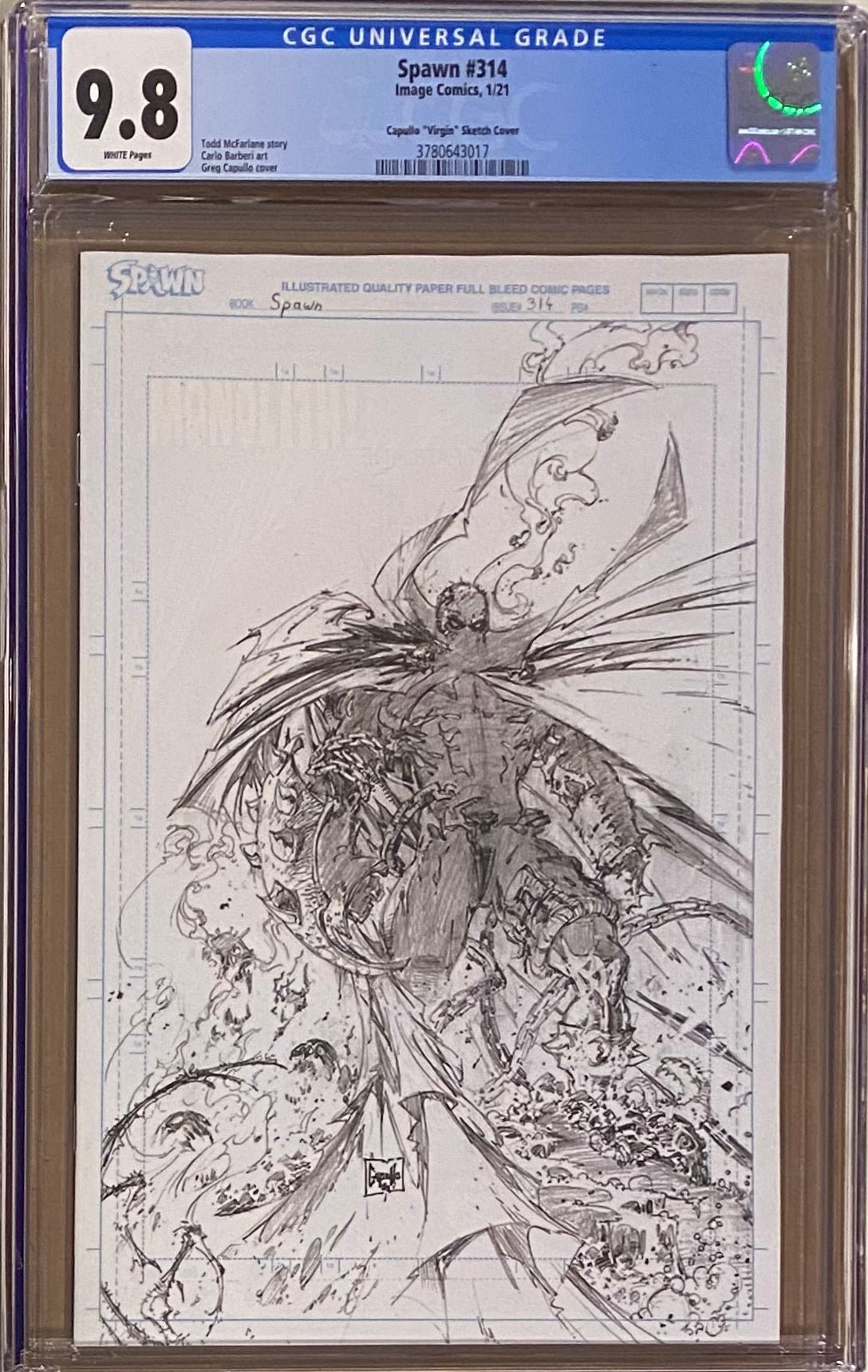 Spawn #314 Capullo Virgin "Pencils" Sketch Cover CGC 9.8