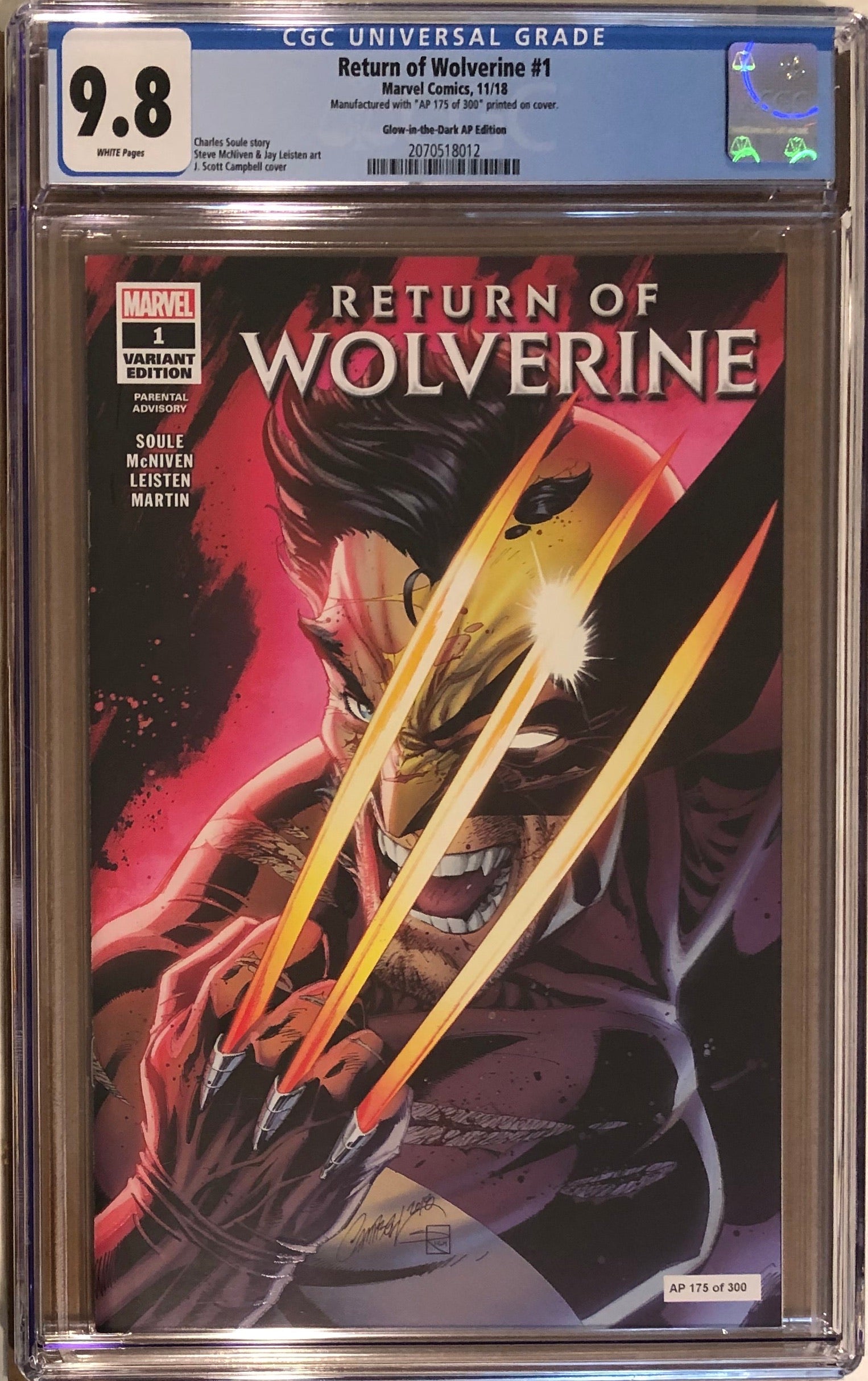 Return of Wolverine #1 J. Scott Campbell Glow in the Dark Artist Proof AP Edition CGC 9.8