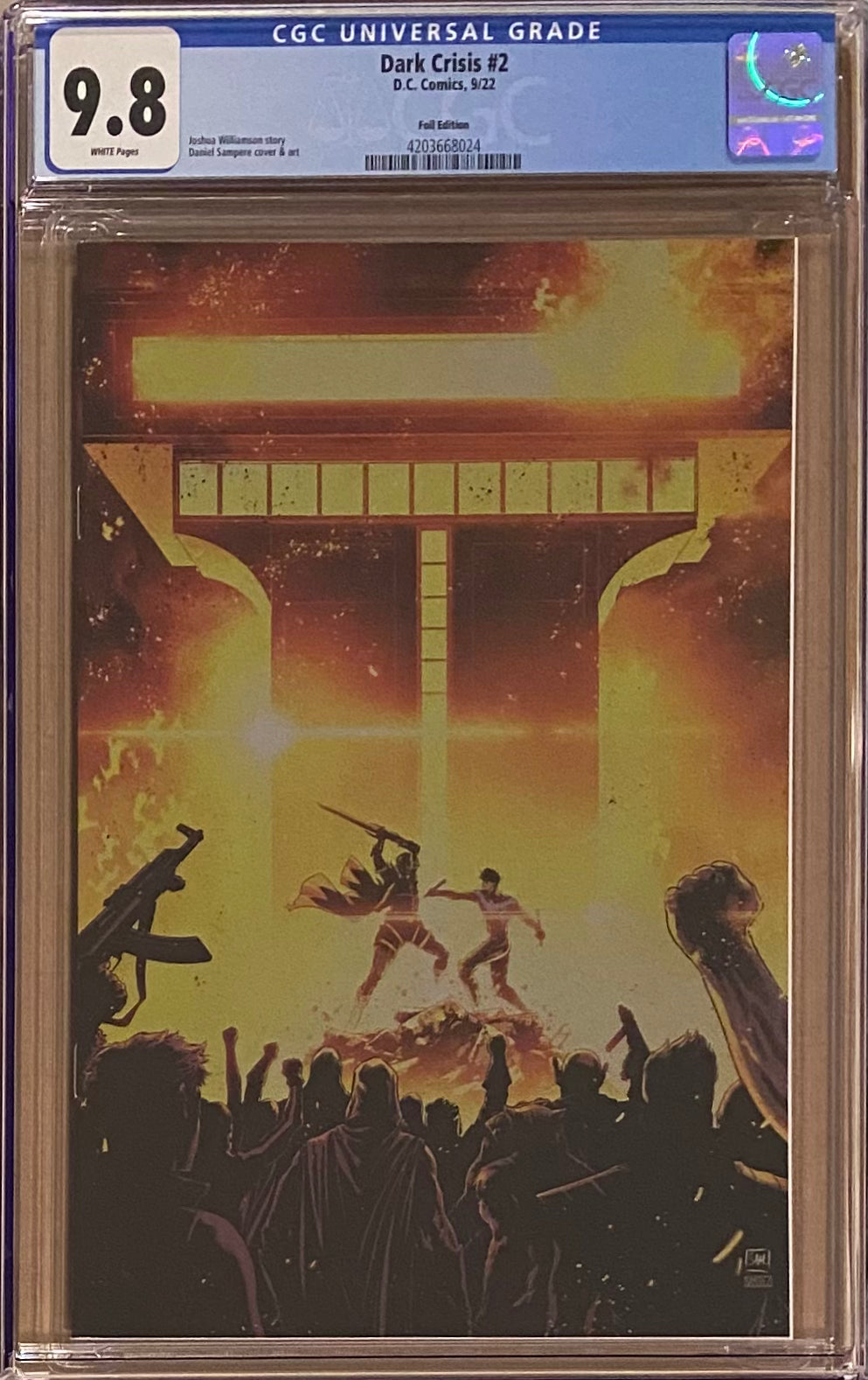Dark Crisis #2 Sampere 1:100 Foil Retailer Incentive Variant CGC 9.8