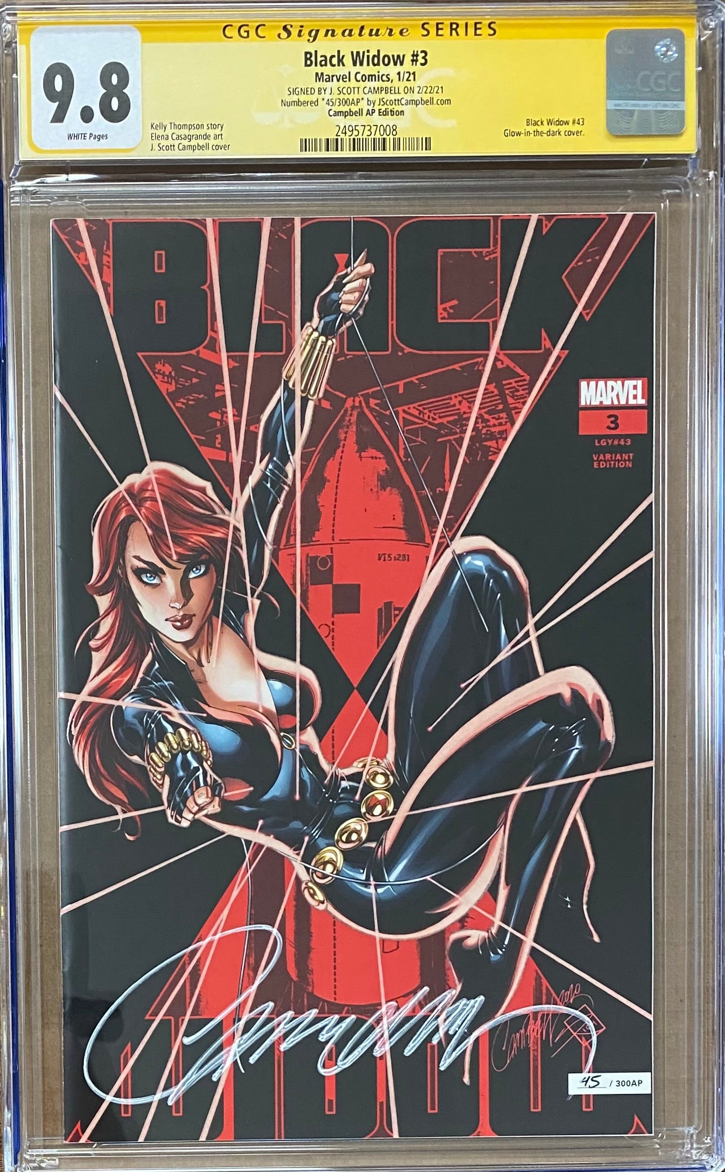 Black Widow #3 J. Scott Campbell LTD 300 Glow in the Dark Artist Proof AP Exclusive CGC 9.8 SS