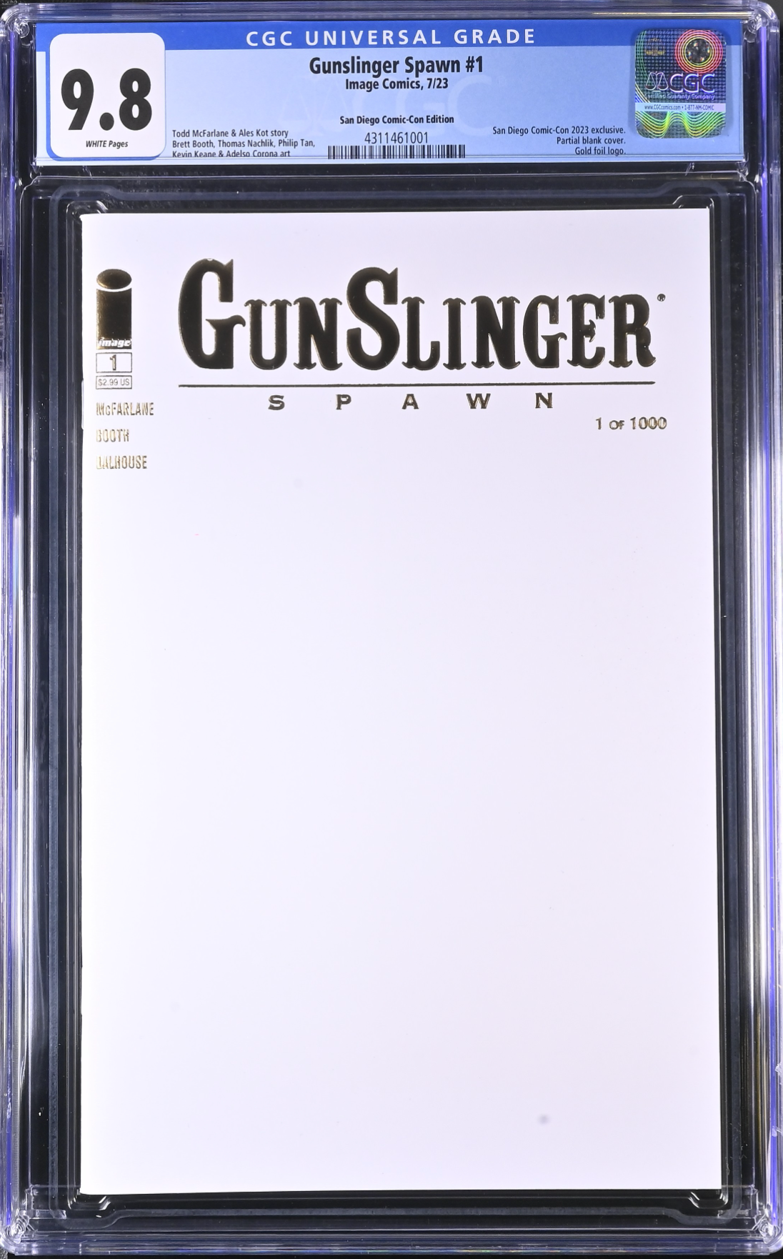 Gunslinger Spawn #1 SDCC Gold Foil Blank Sketch Variant CGC 9.8