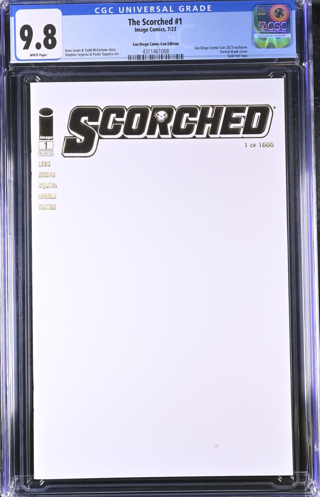 Scorched #1 SDCC Gold Foil Blank Sketch Variant CGC 9.8