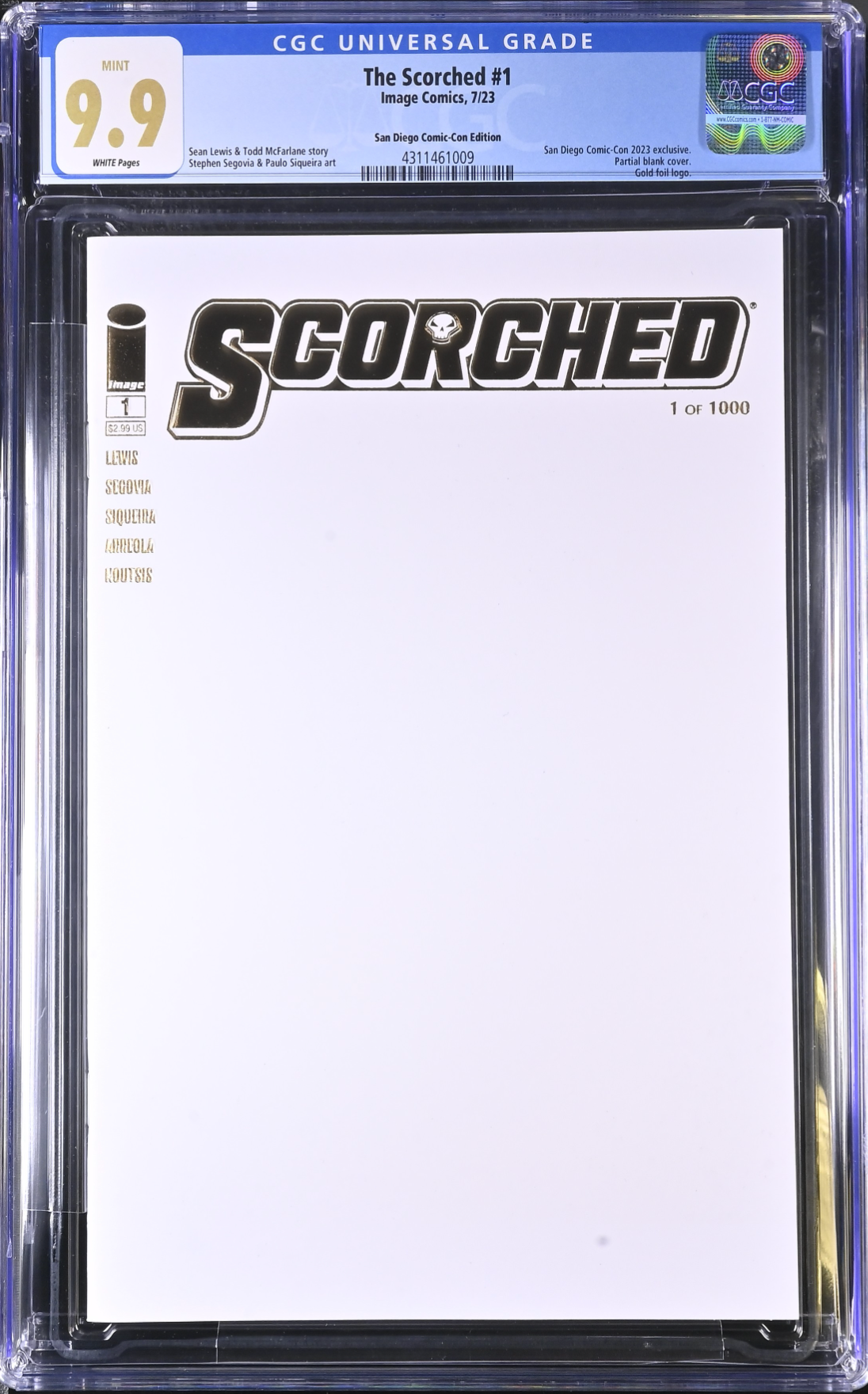Scorched #1 SDCC Gold Foil Blank Sketch Variant CGC 9.9